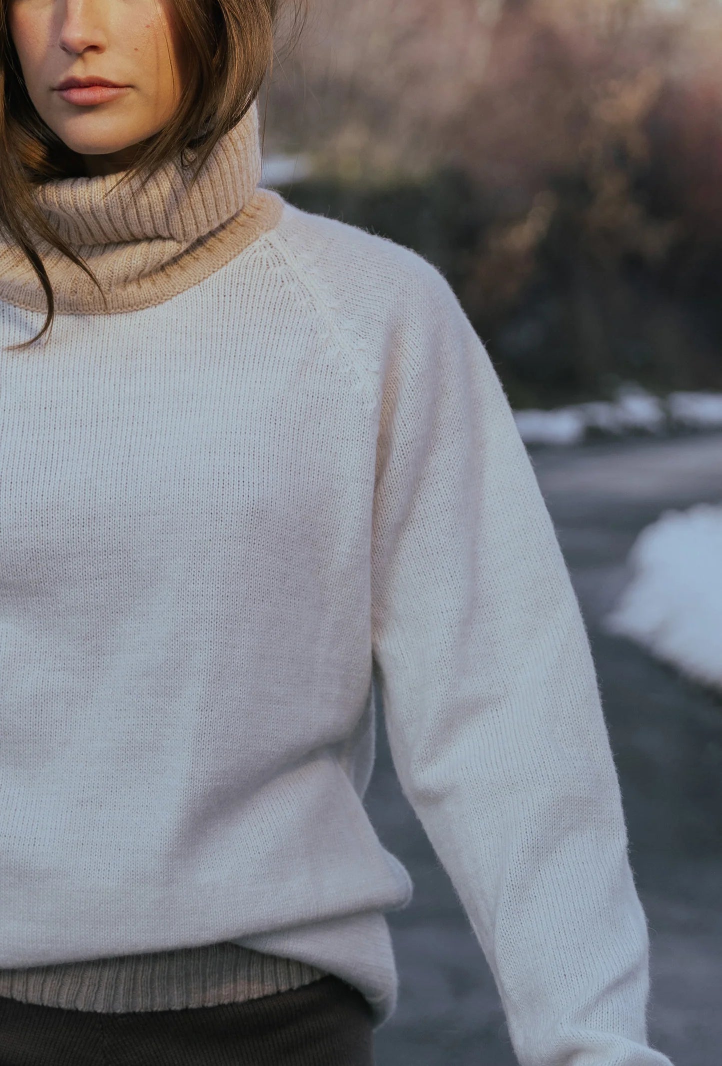 Turtle Neck Sweater: Off White & Camel