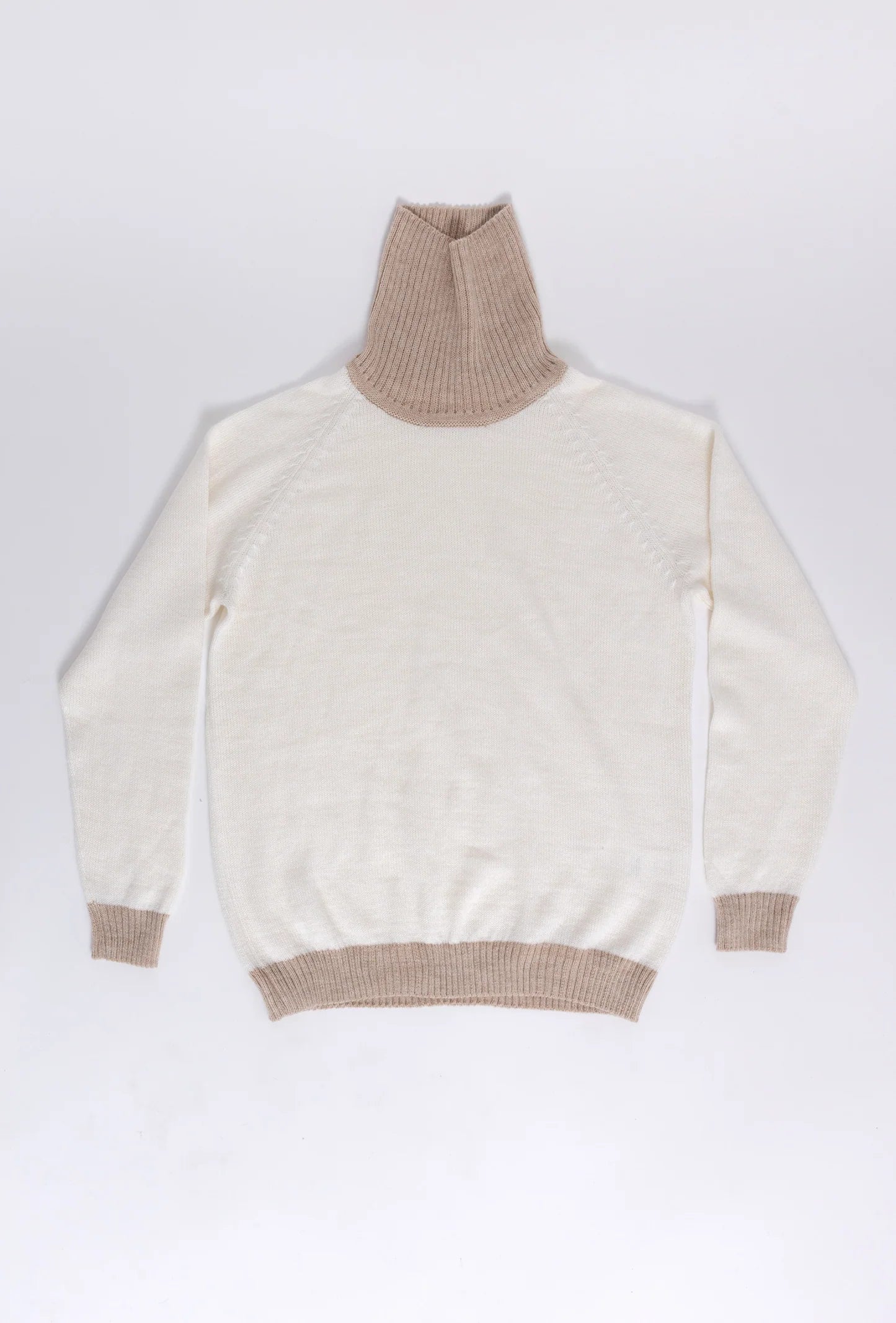 Turtle Neck Sweater: Off White & Camel