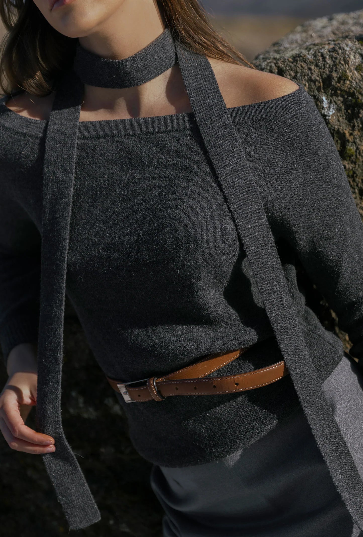 Boat Neck Sweater: Grey