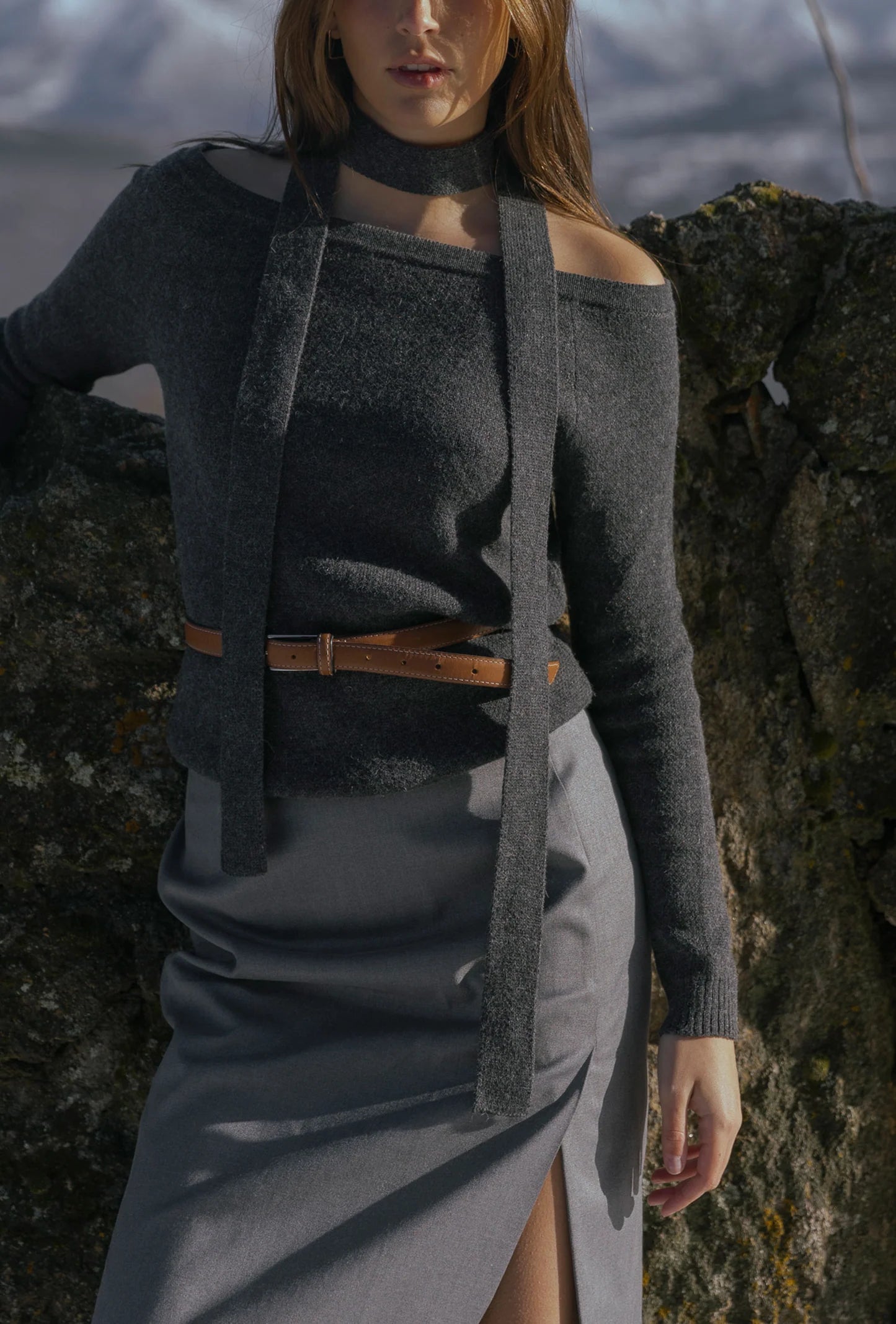 Boat Neck Sweater: Grey