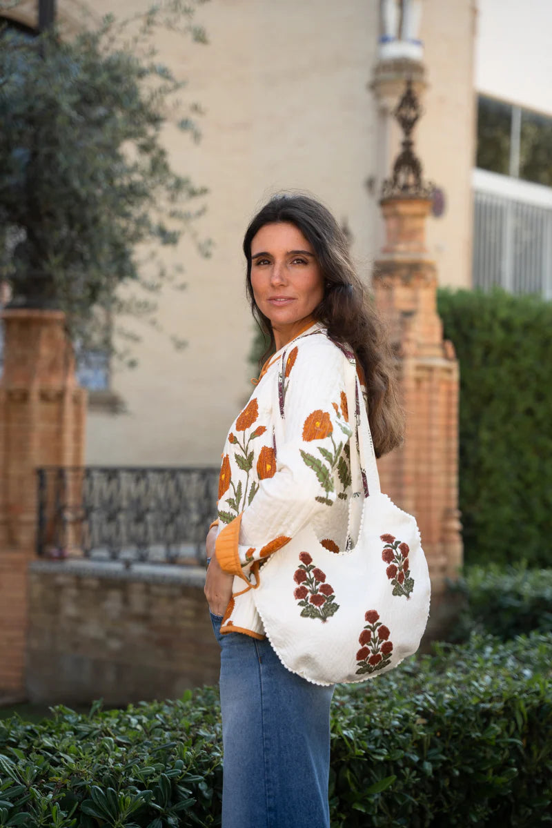 Bolso Piqué Flores Marrón