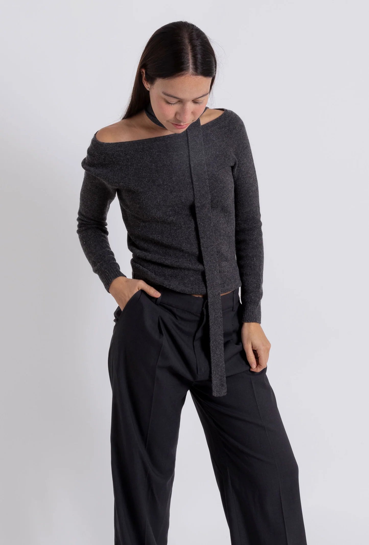 Boat Neck Sweater: Grey