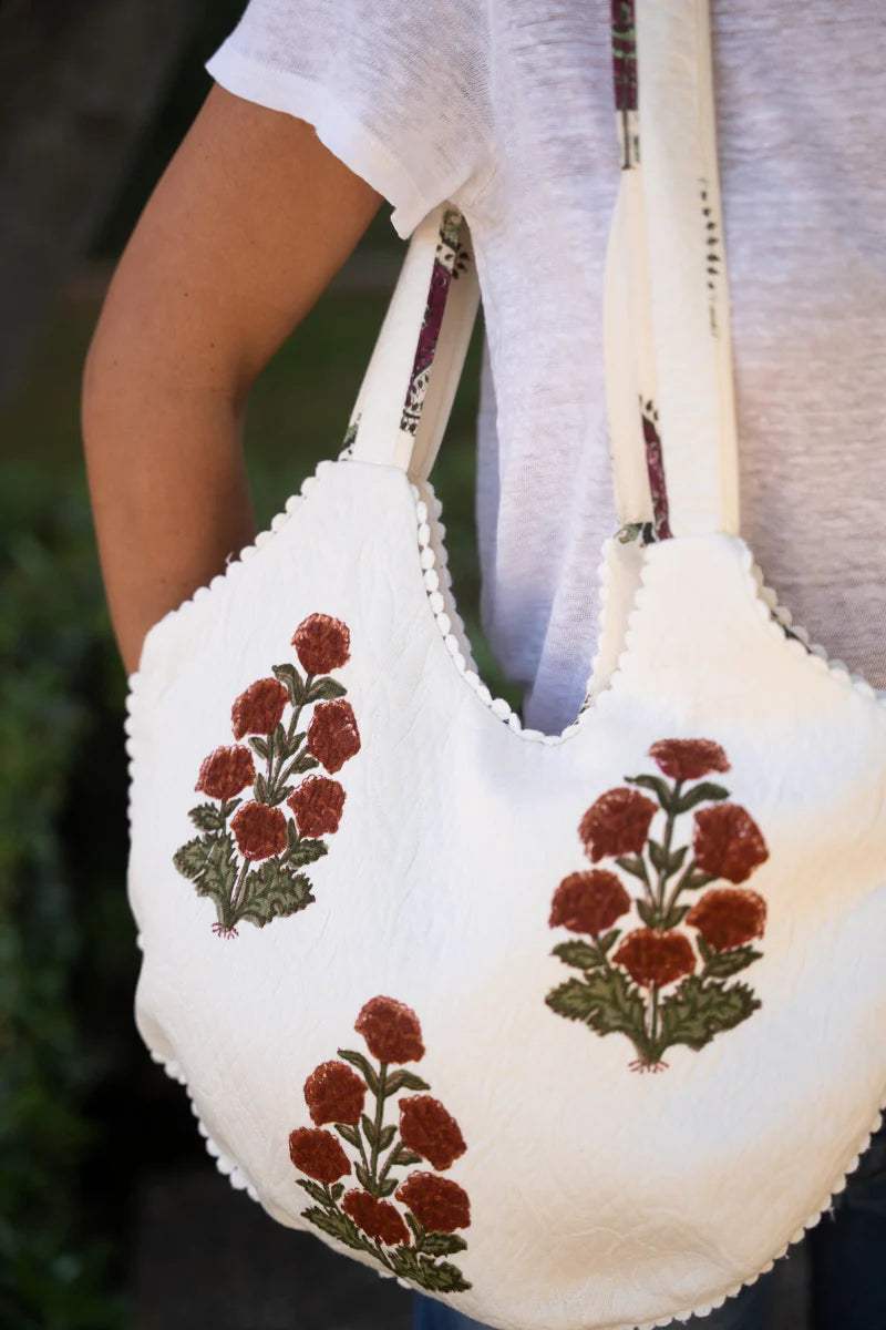 Bolso Piqué Flores Marrón