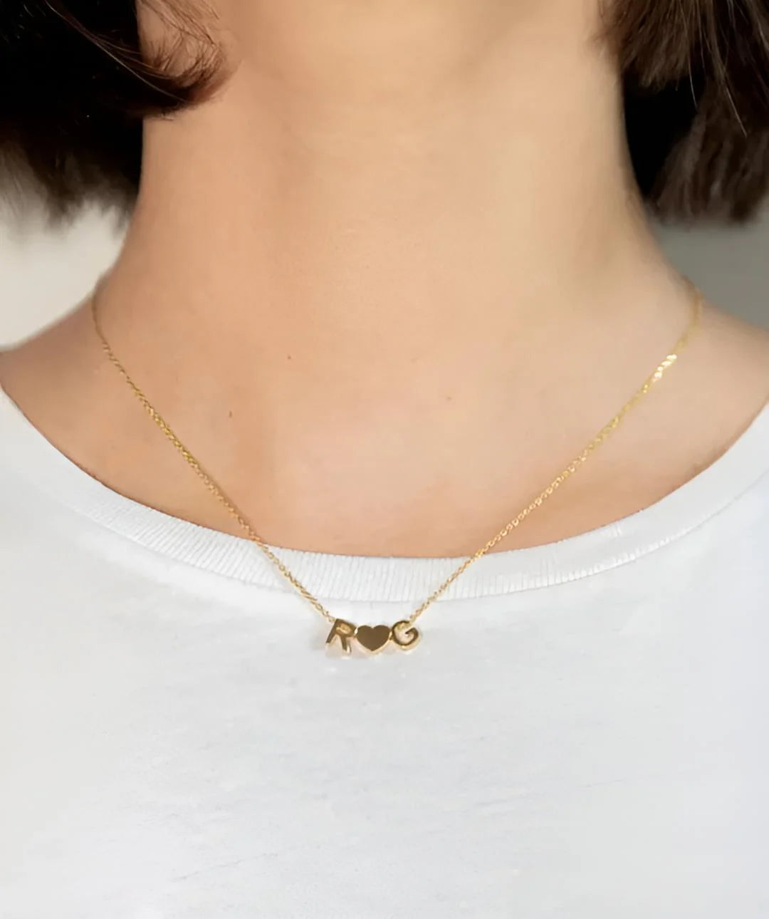 Collar Iniciales Corazón Baño Oro