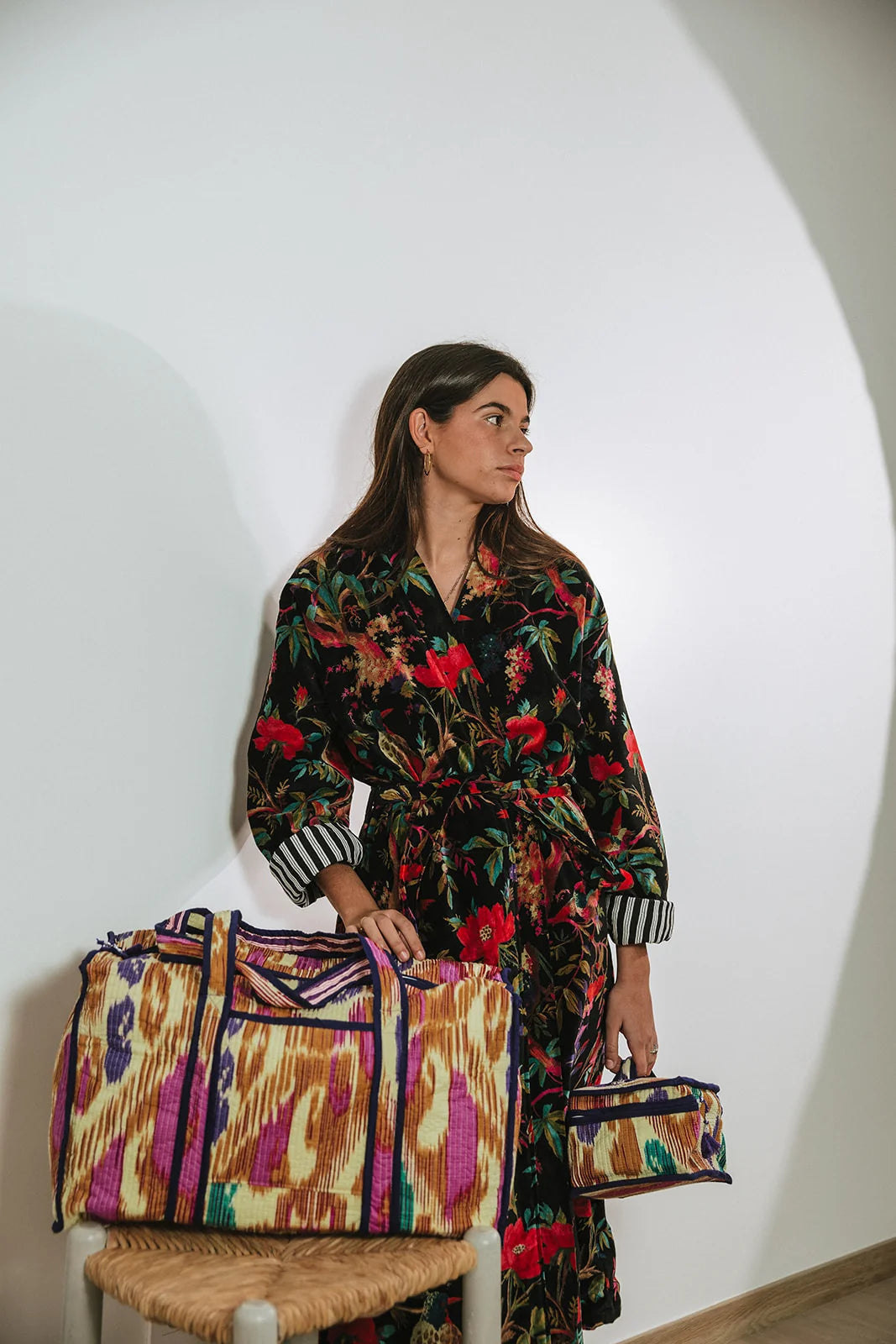 Maleta y Neceser Ocre y Morada Ikat