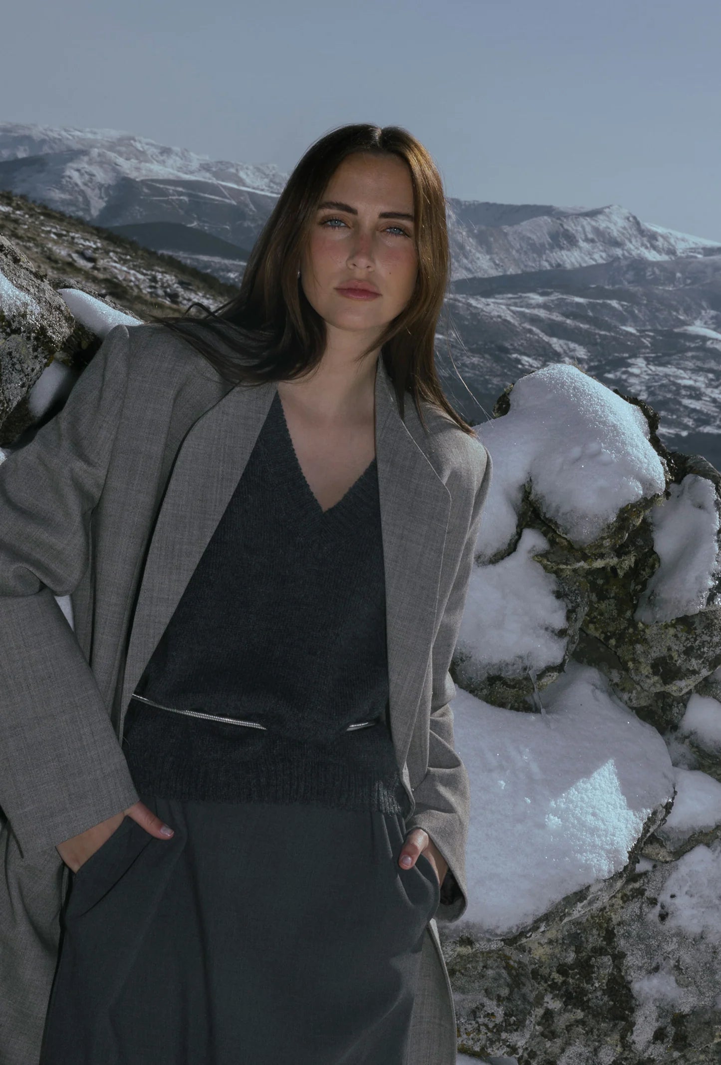 V-Neck Sweater: Grey