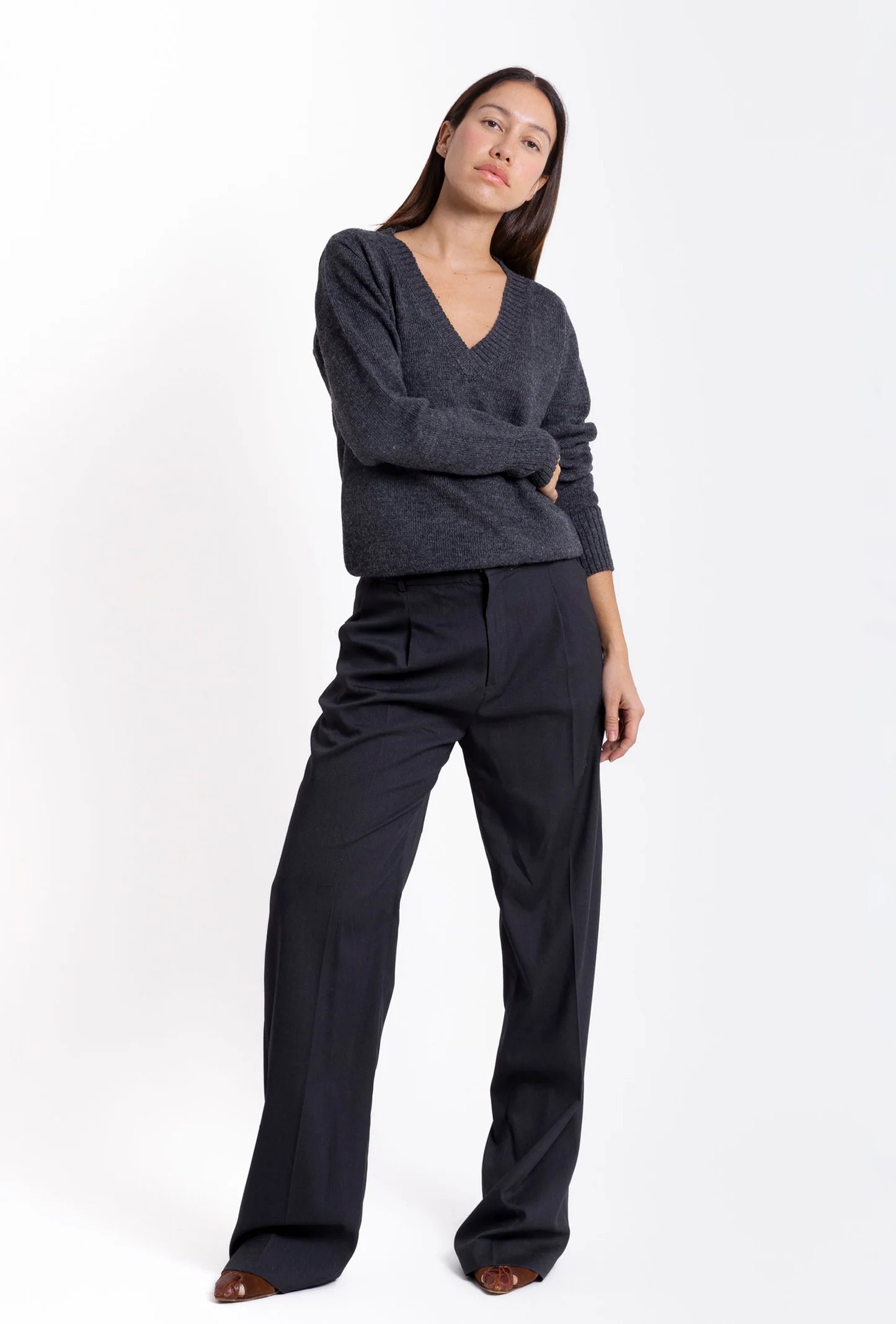 V-Neck Sweater: Grey