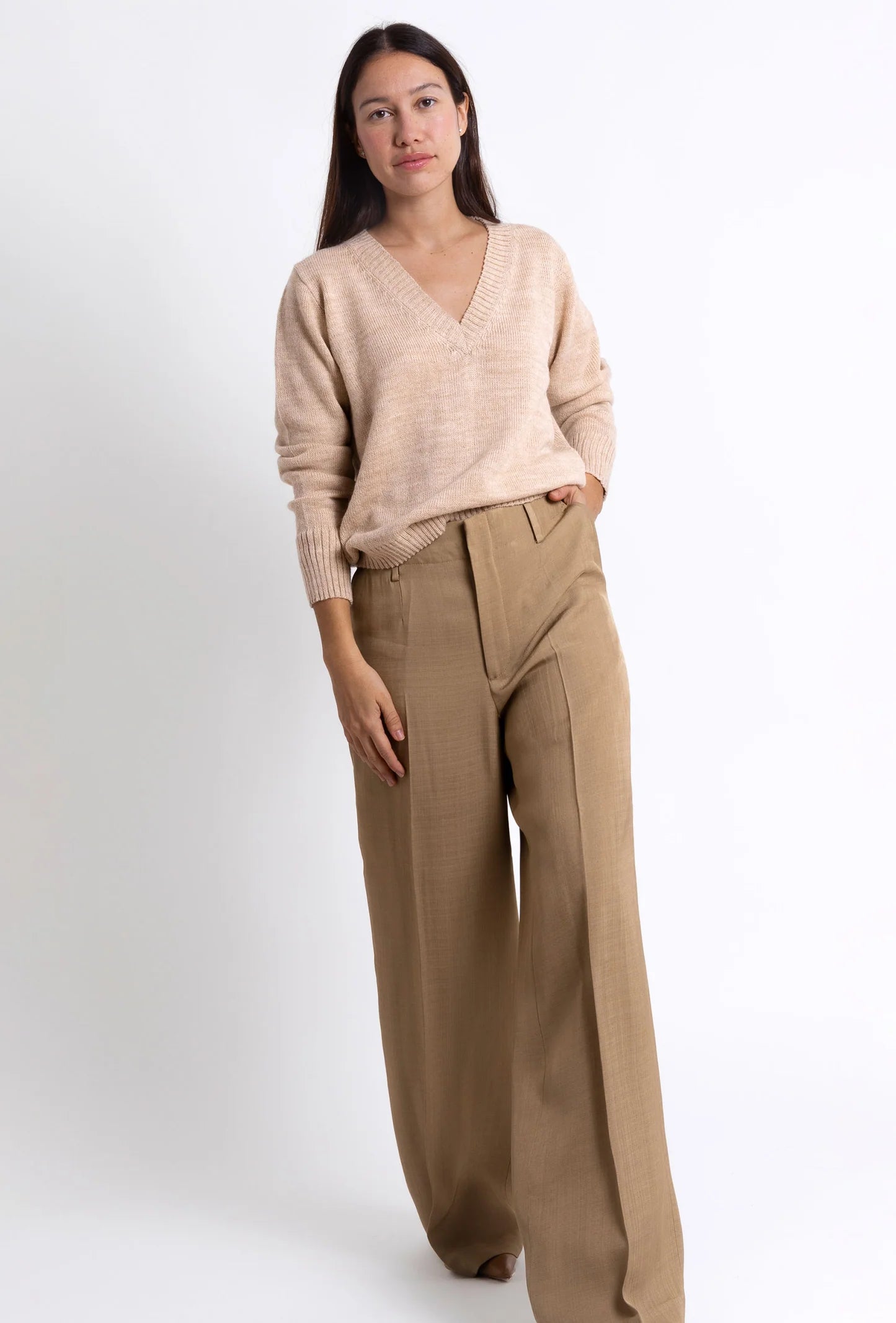 V-Neck Sweater: Camel