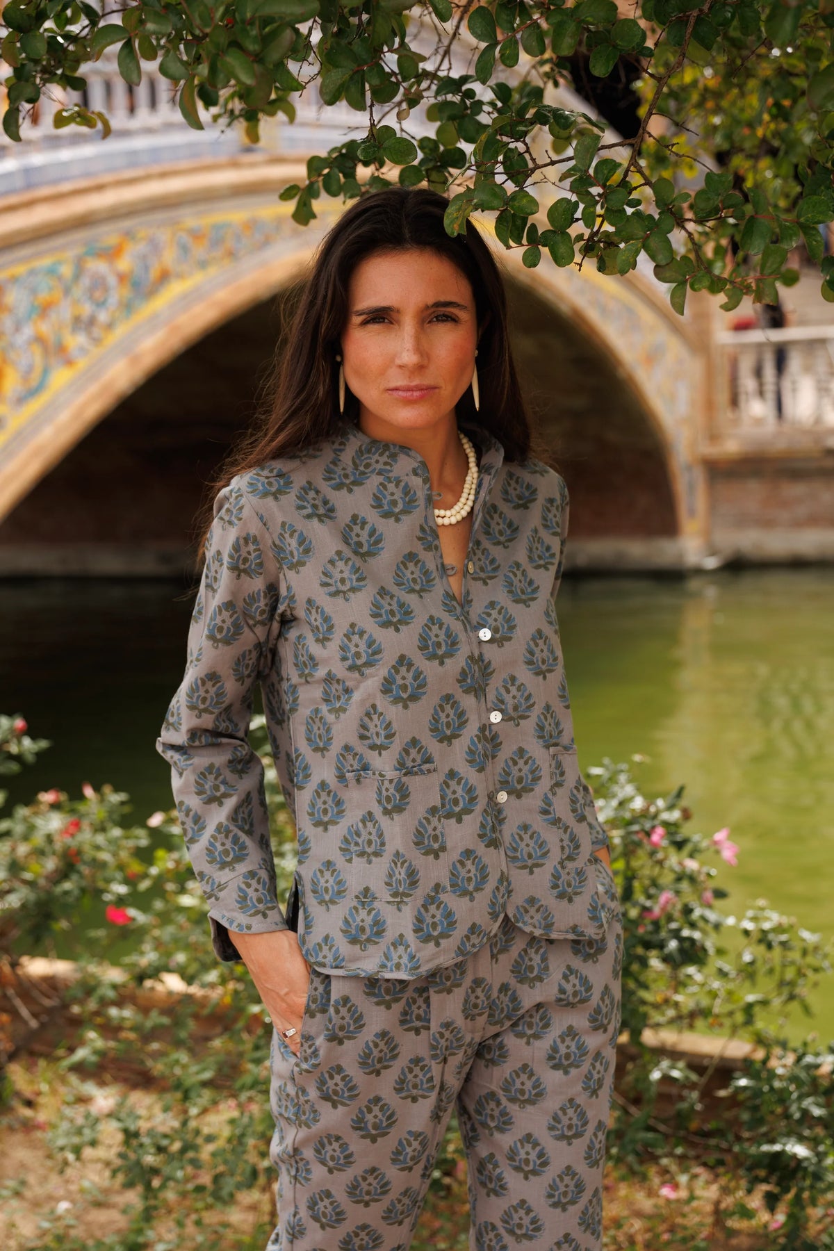 Chaqueta Estampada Gris y Azul