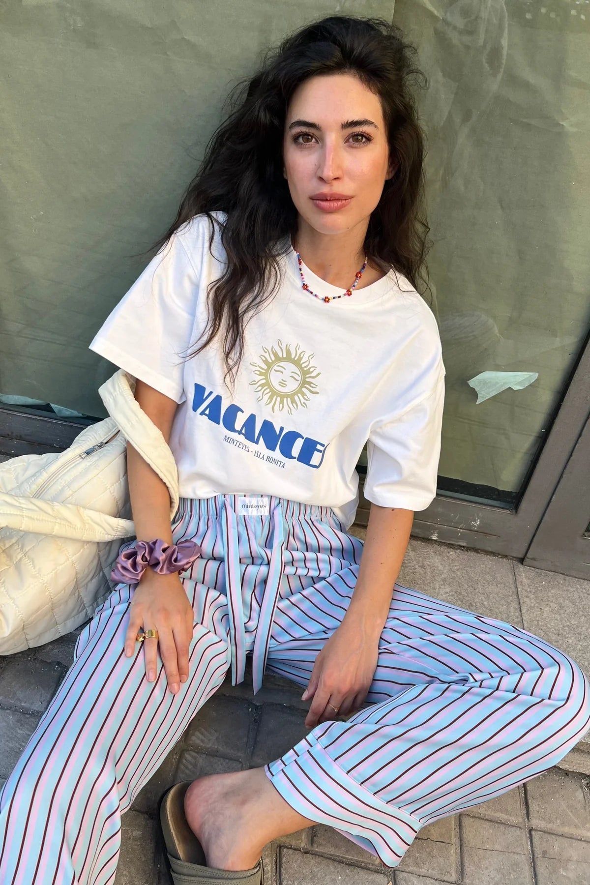 Alex Satin Long Pants Light Blue Stripes