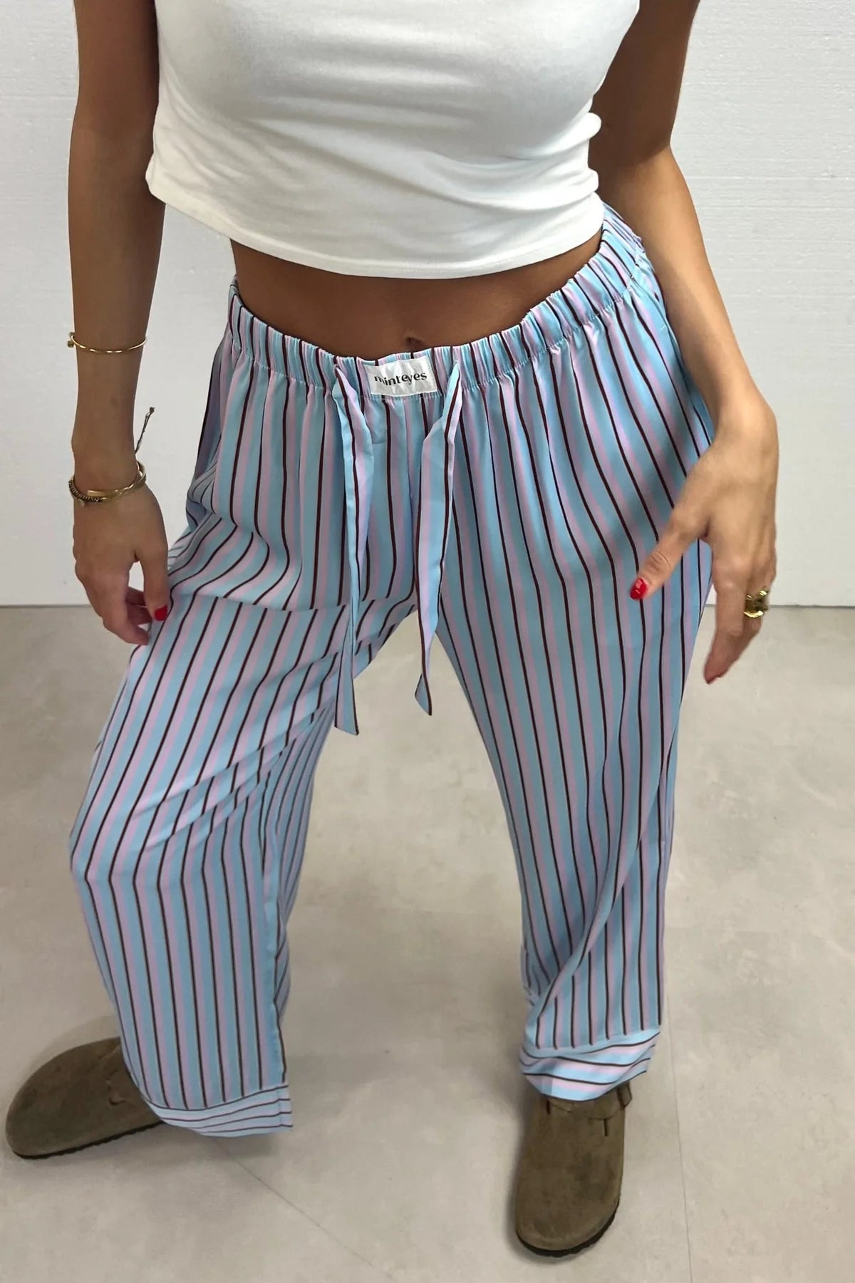 Alex Satin Long Pants Light Blue Stripes