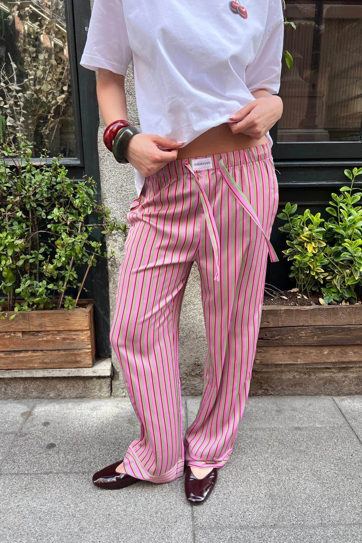 Alex Satin Long Pants Pink Stripes