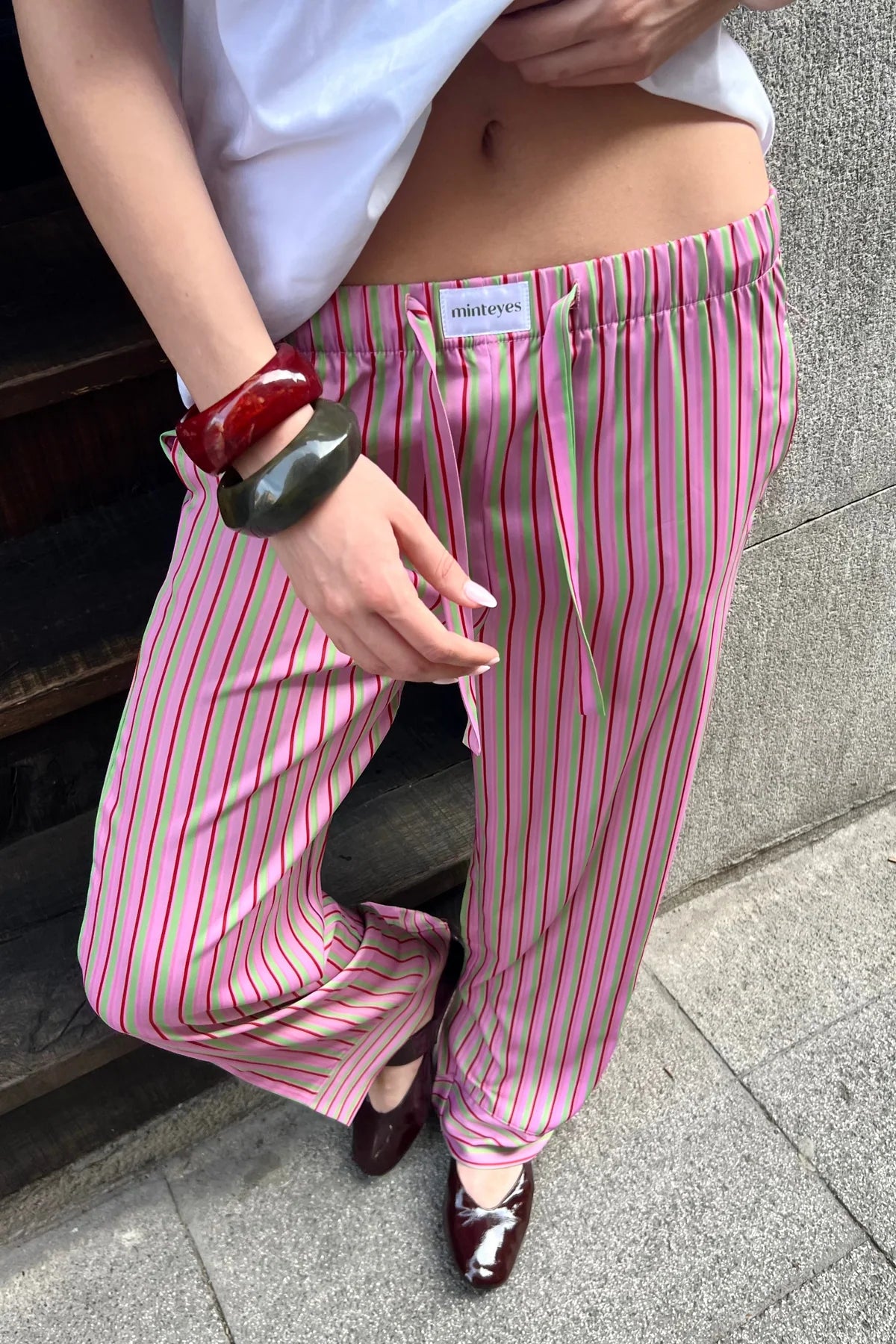Alex Satin Long Pants Pink Stripes