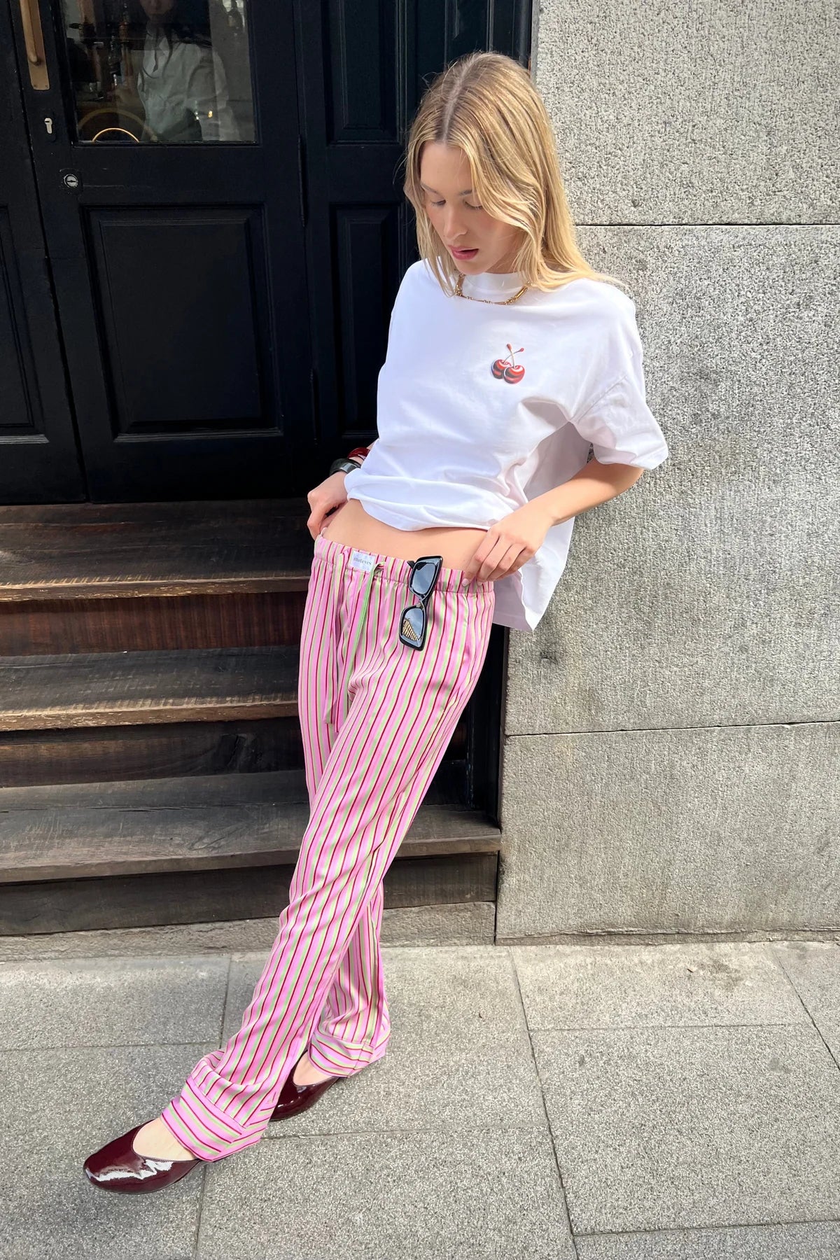 Alex Satin Long Pants Pink Stripes