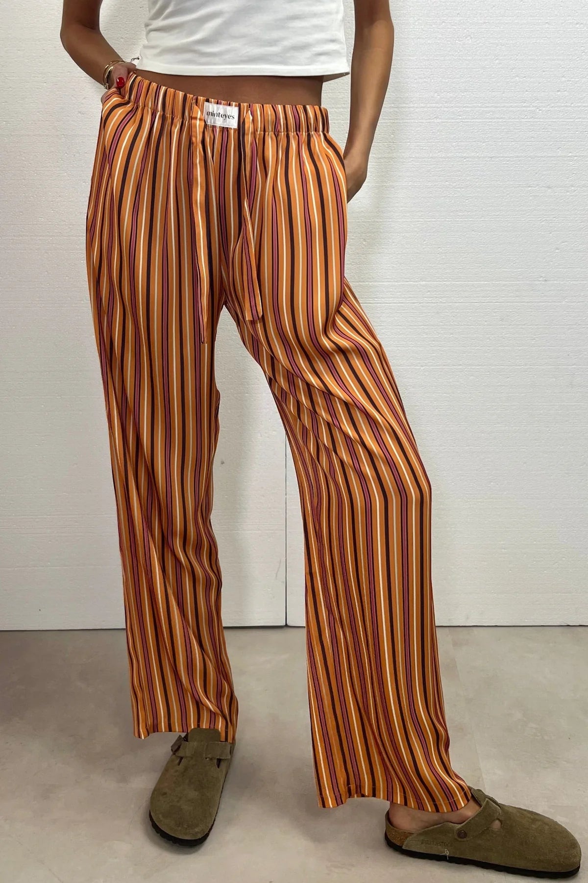 Gabrielle Satin Long Pants Orange Stripes
