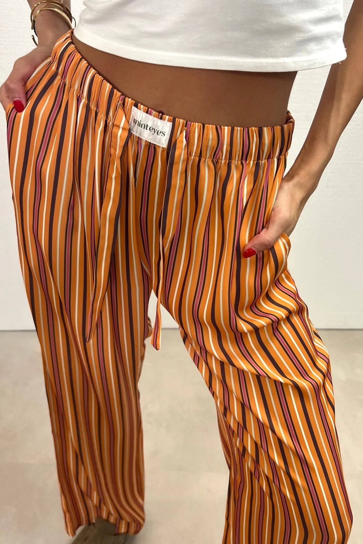 Gabrielle Satin Long Pants Orange Stripes