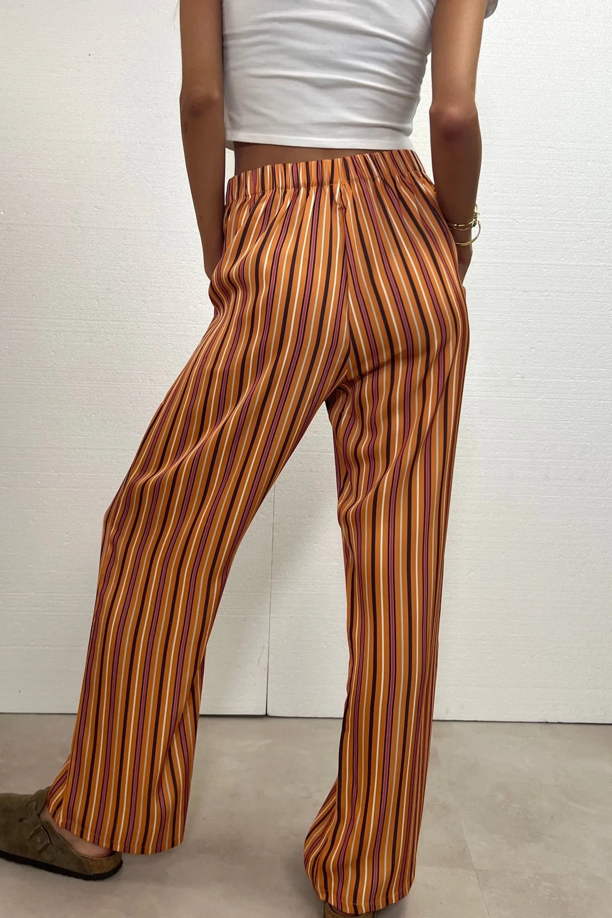 Gabrielle Satin Long Pants Orange Stripes