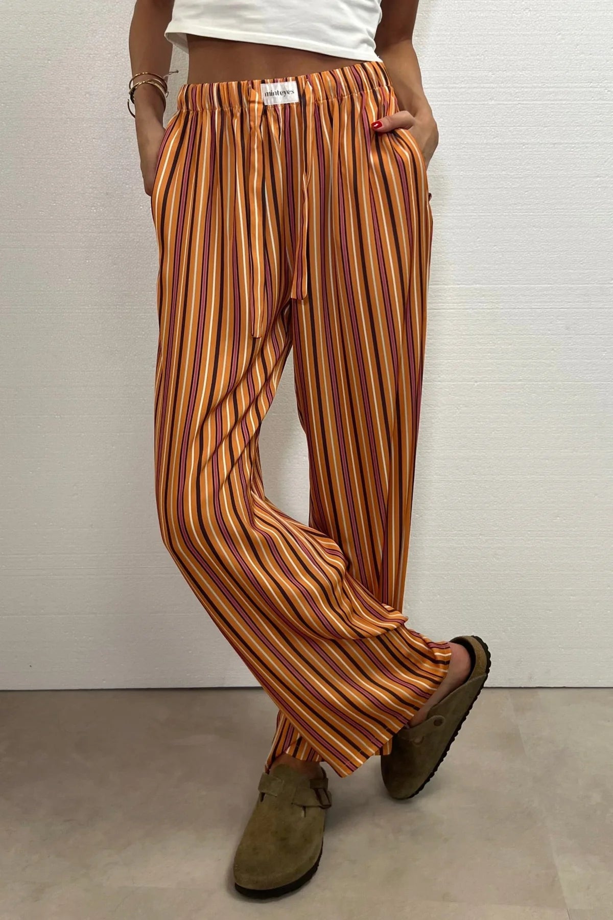 Gabrielle Satin Long Pants Orange Stripes