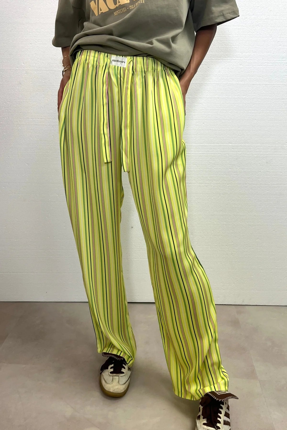 Gabrielle Satin Long Pants Yellow Stripes