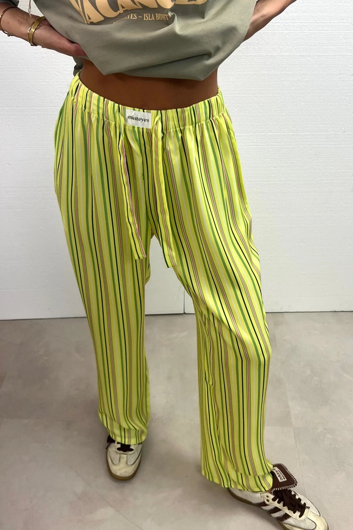 Gabrielle Satin Long Pants Yellow Stripes
