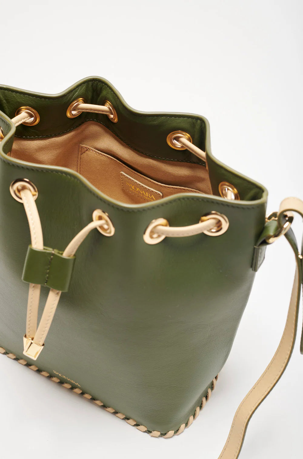 Bucket Bag Army / Cream Piel