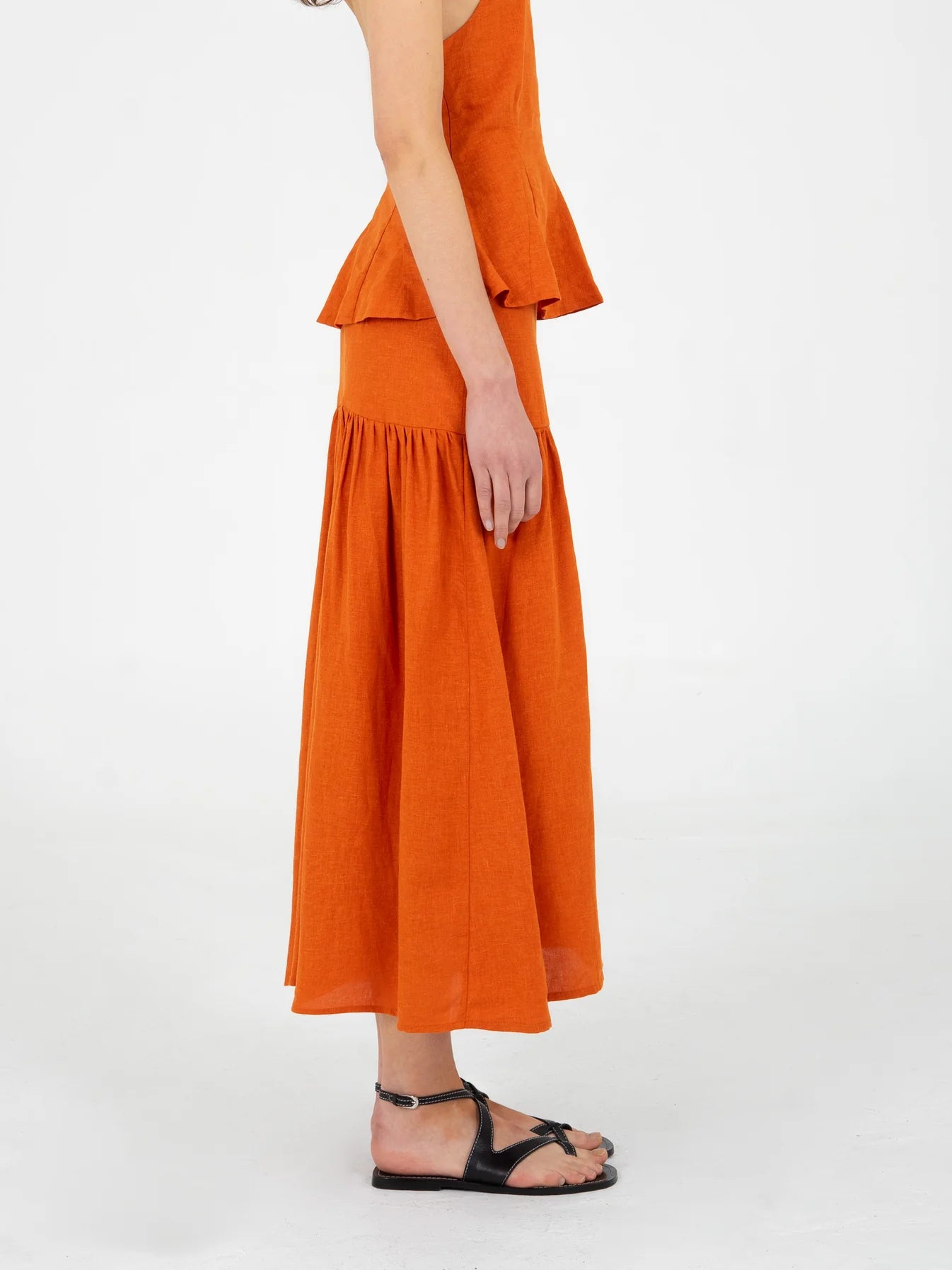 LEO TERRACOTTA LINEN MIDI SKIRT