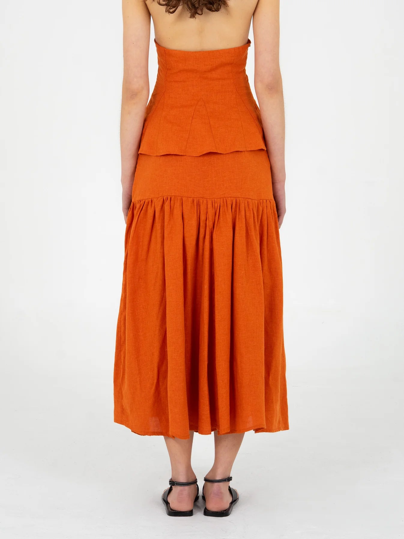 LEO TERRACOTTA LINEN MIDI SKIRT