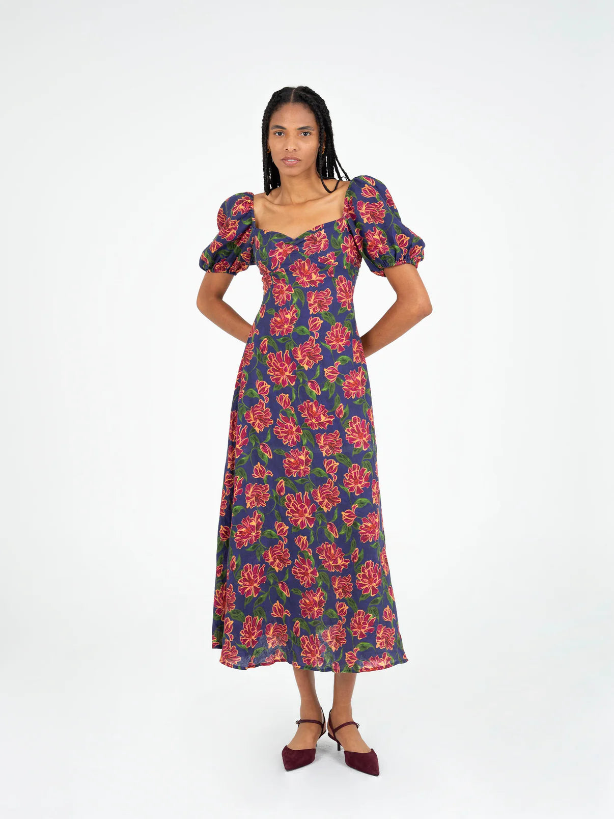 ARCANIA BLUE FLORAL PRINT DRESS