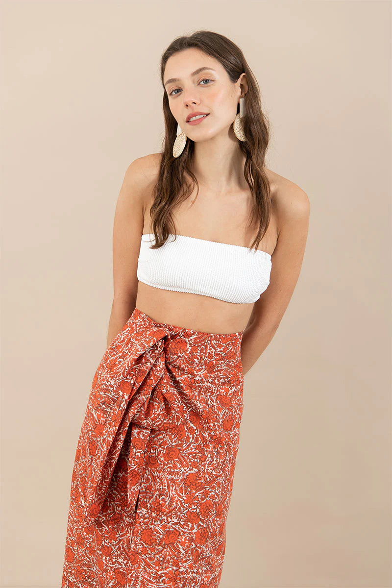 Falda Sole Flores Rojas