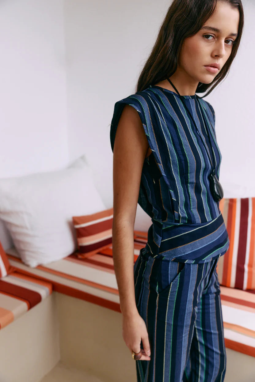 Top Blanca Rayas Azul