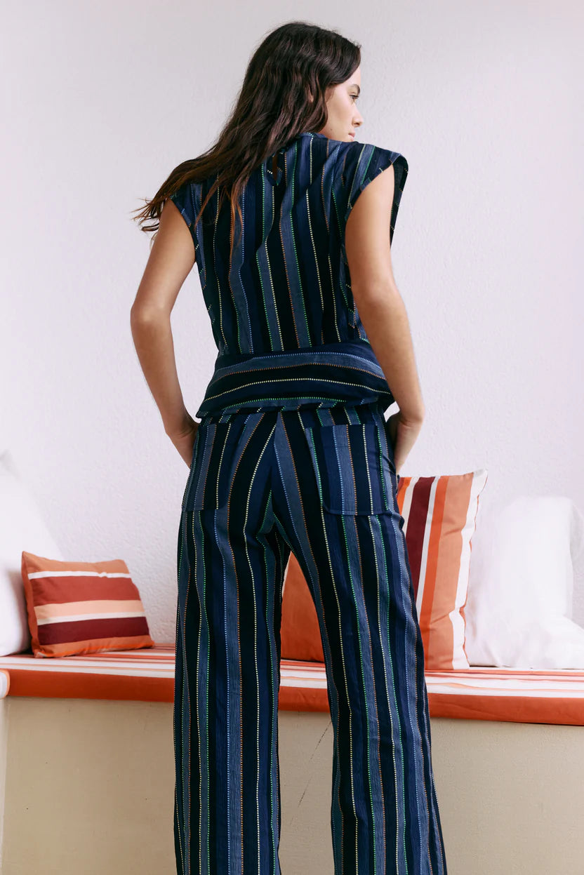 Top Blanca Rayas Azul