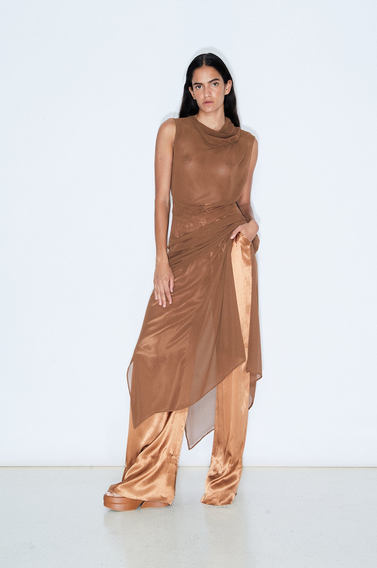 Caramel Satin Straight Pants