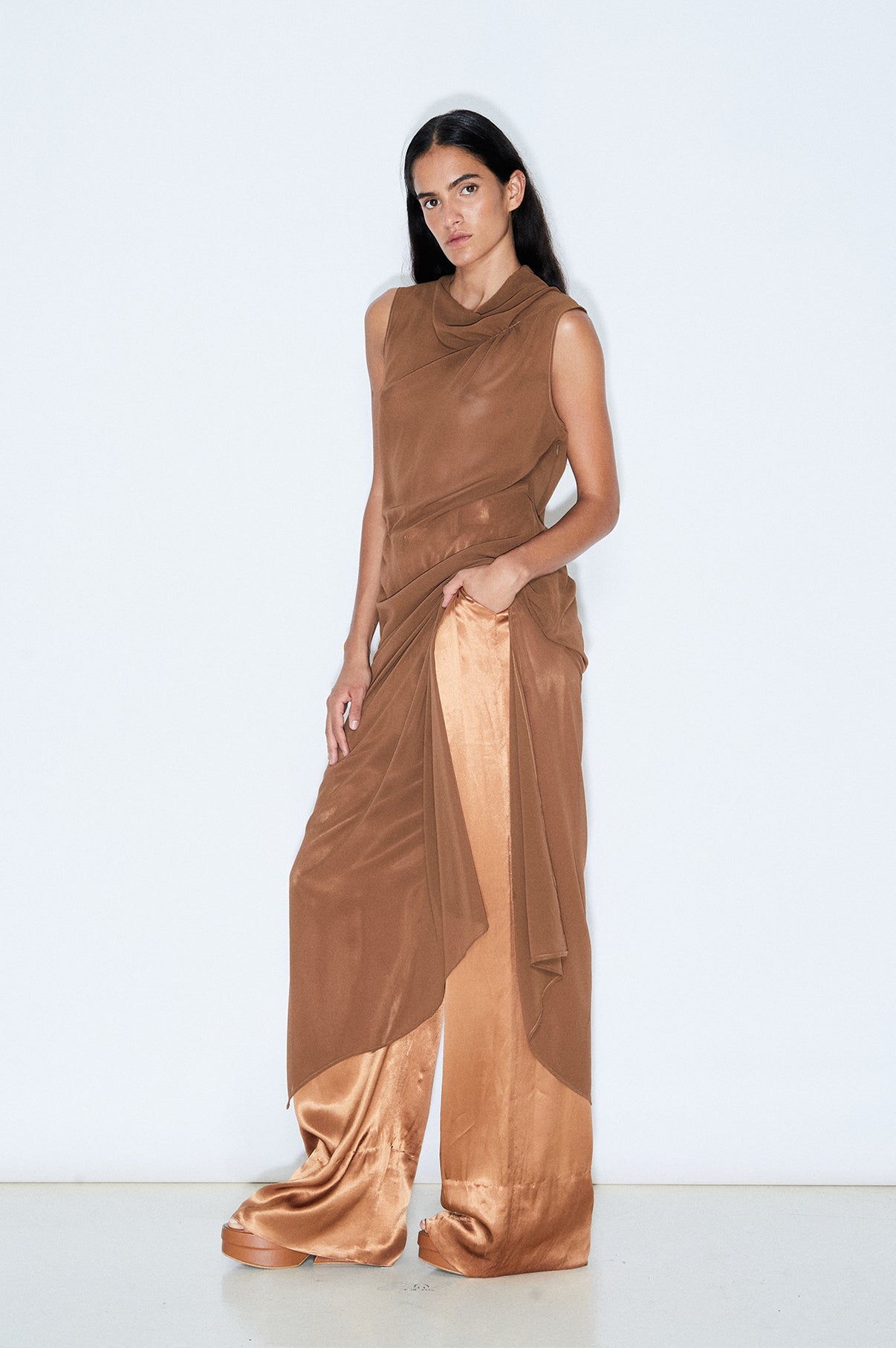 Caramel Satin Straight Pants