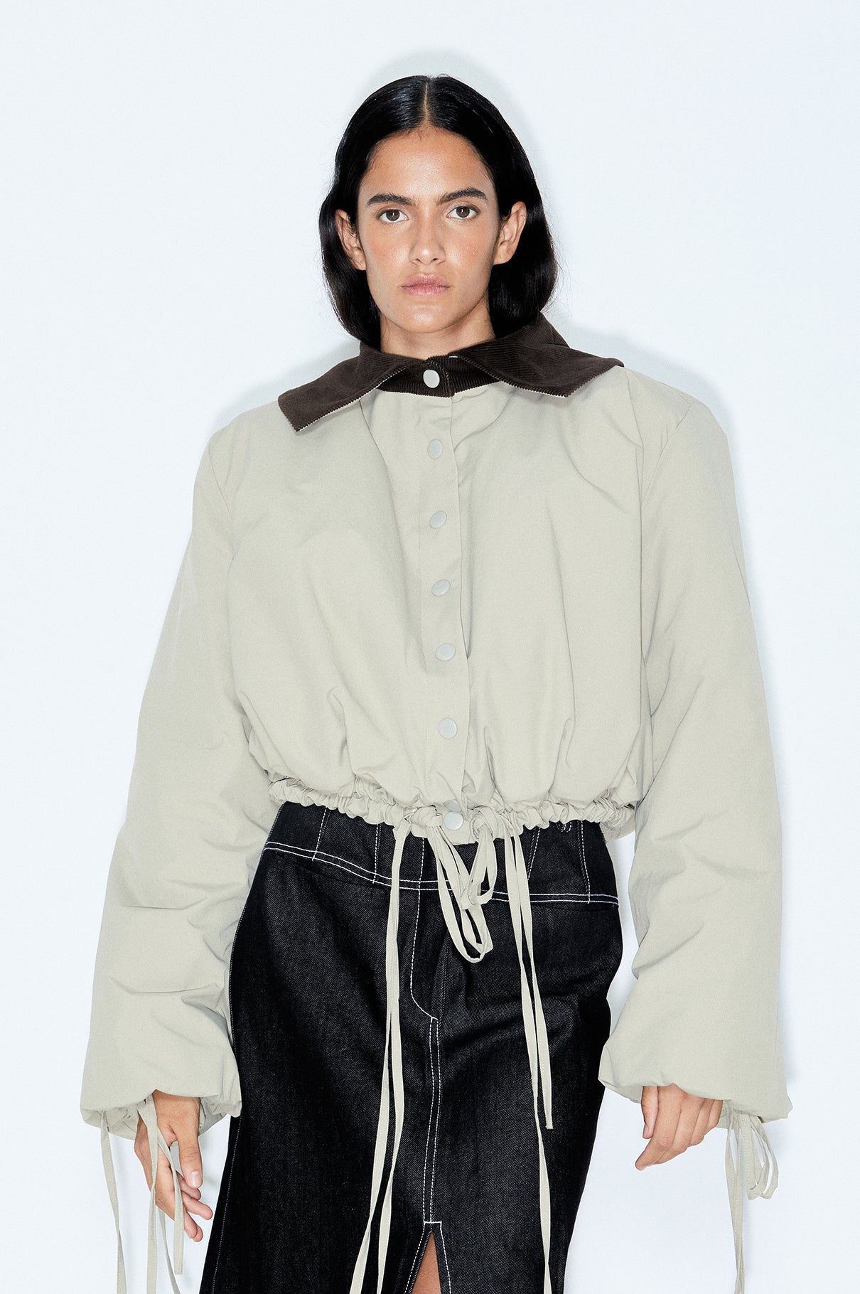 Beige Volume Bomber Trench Coat