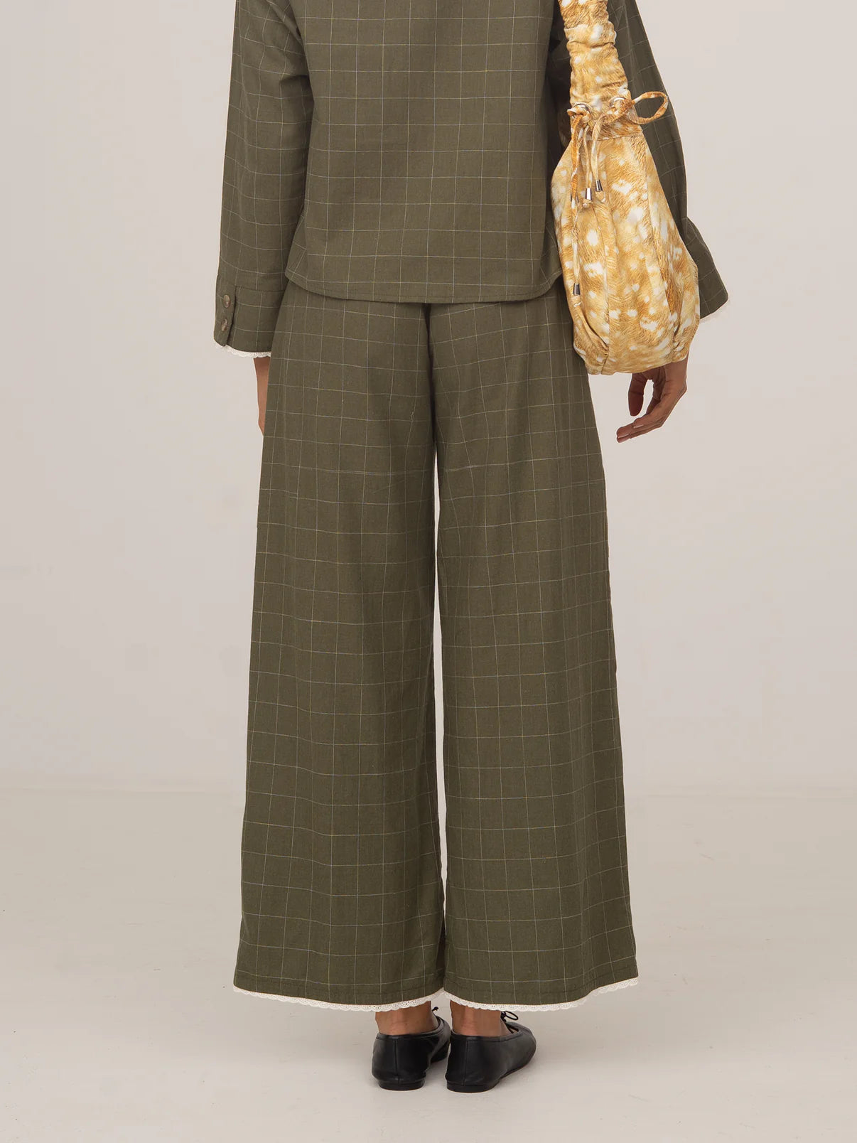 BETTY PLAID GREEN AND WHITE LONG PANTS