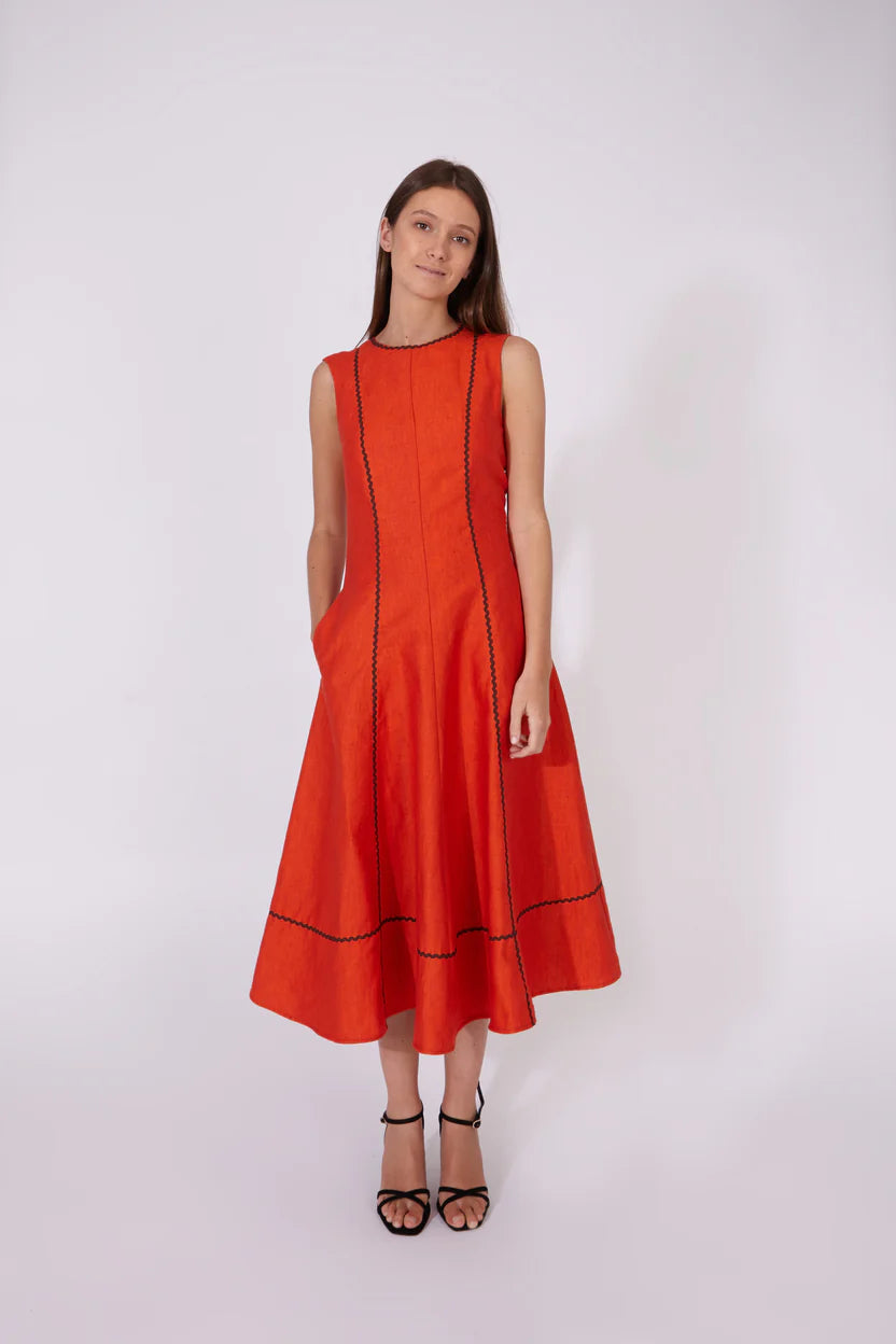 Vestido Kasauli Jacquard Naranja 100% Lino