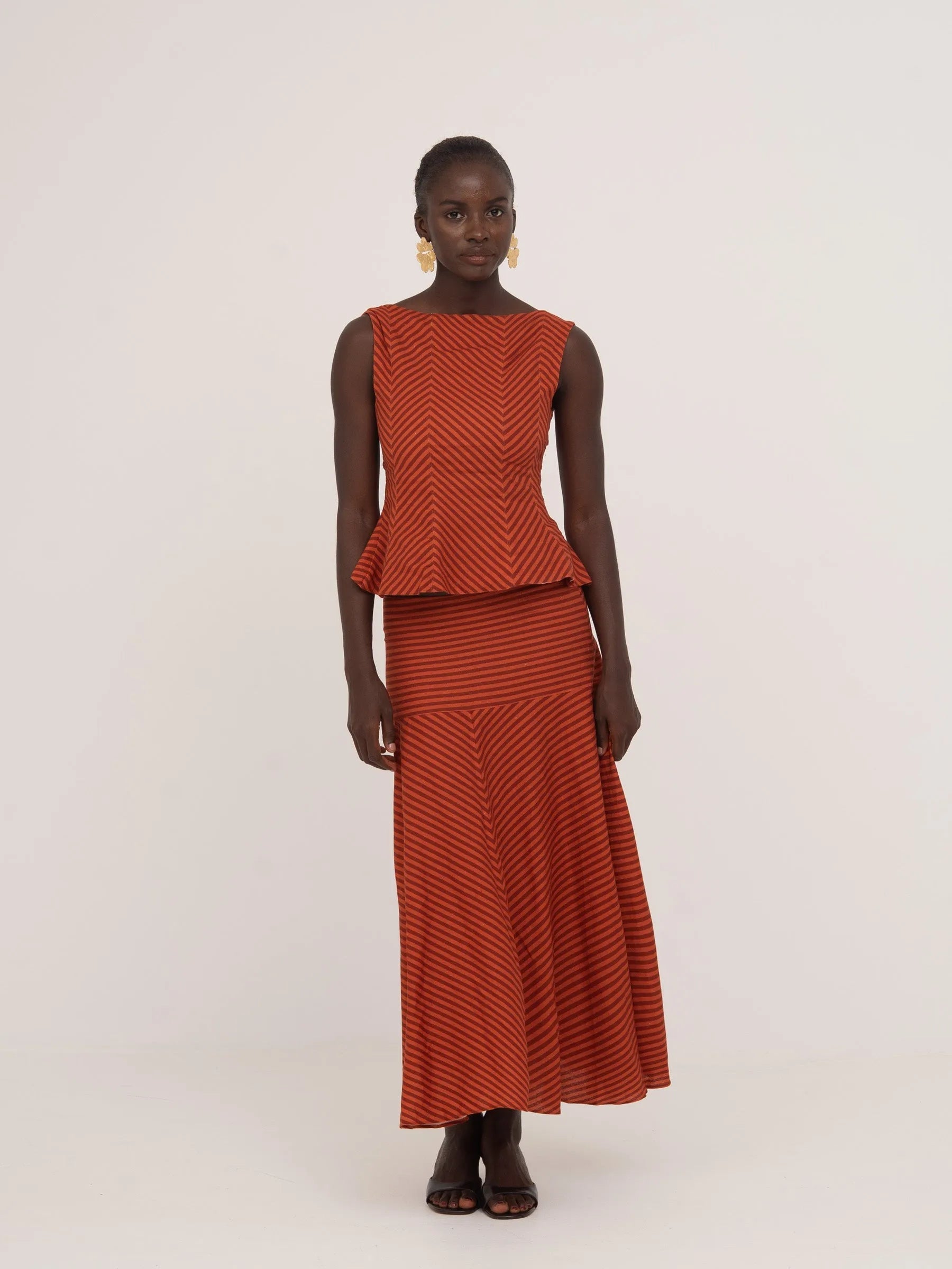 COLOMBINA RED AND ORANGE STRIPED OCCASION SKIRT