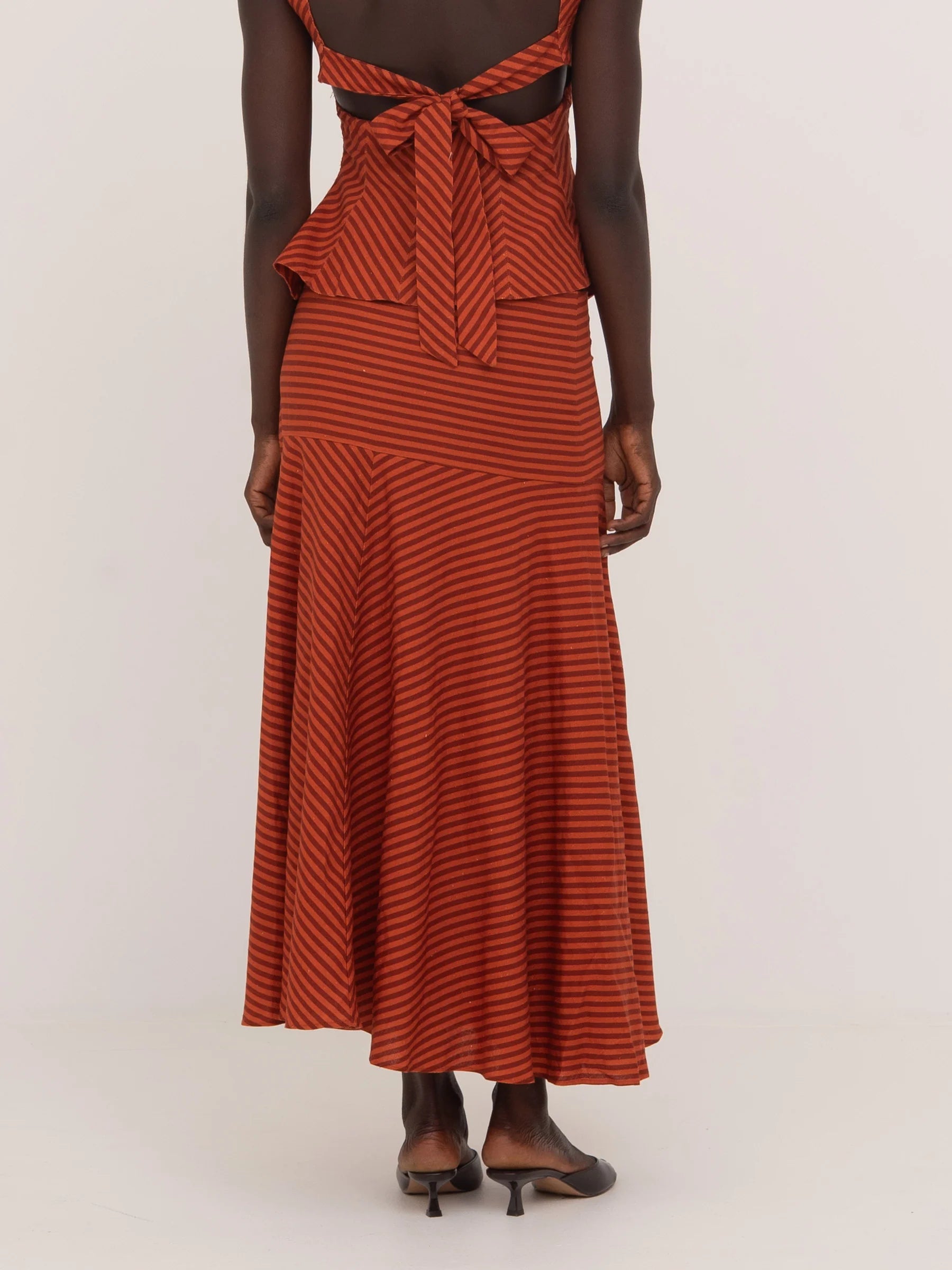 COLOMBINA RED AND ORANGE STRIPED OCCASION SKIRT