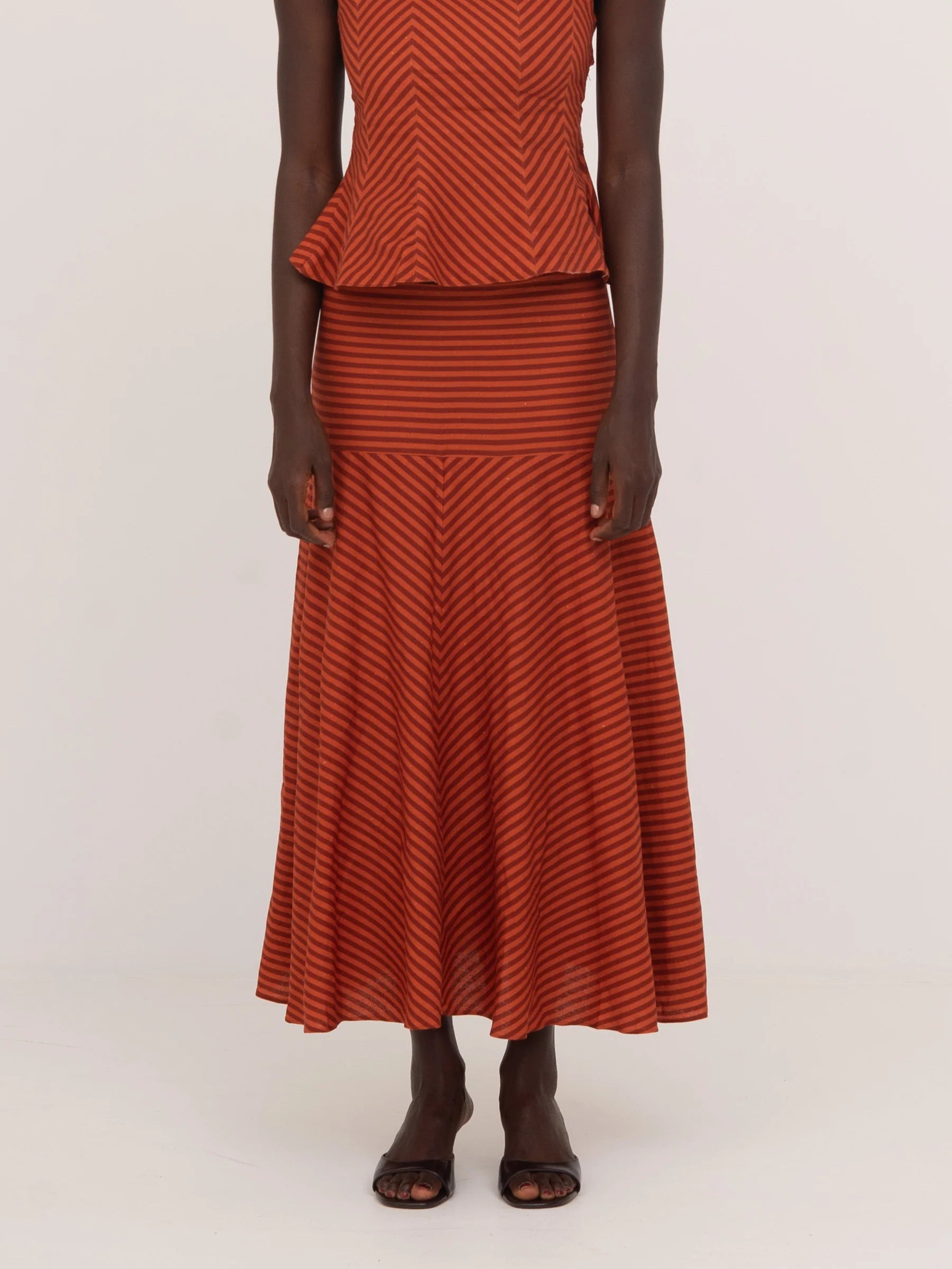 COLOMBINA RED AND ORANGE STRIPED OCCASION SKIRT