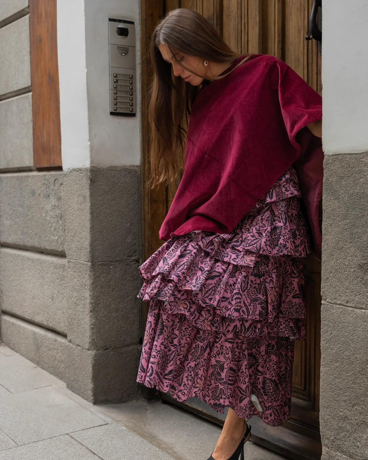 Poncho terciopelo rojo - Invitada de invierno