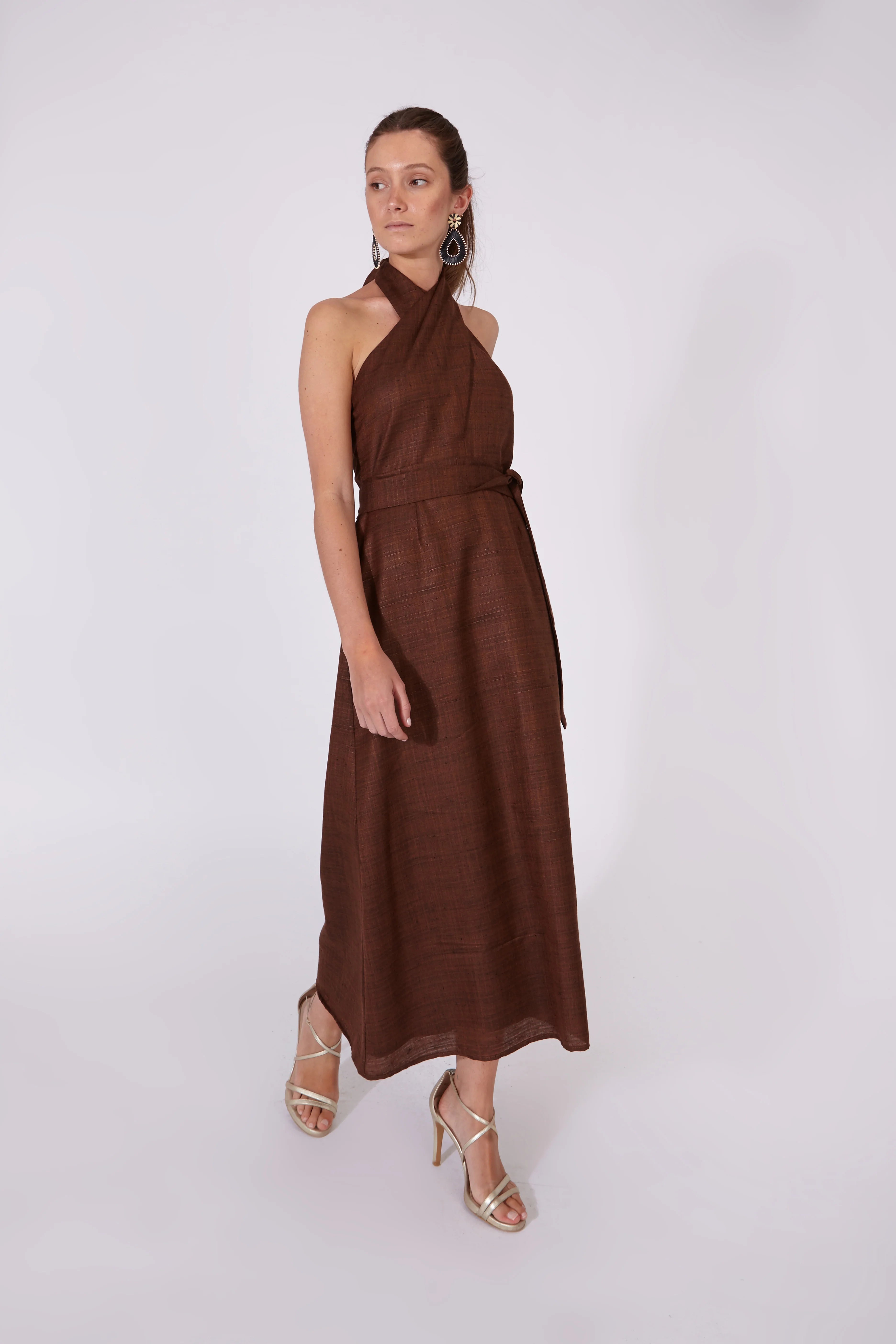 Vestido Khadi Marrón Chocolate 100% Algodón