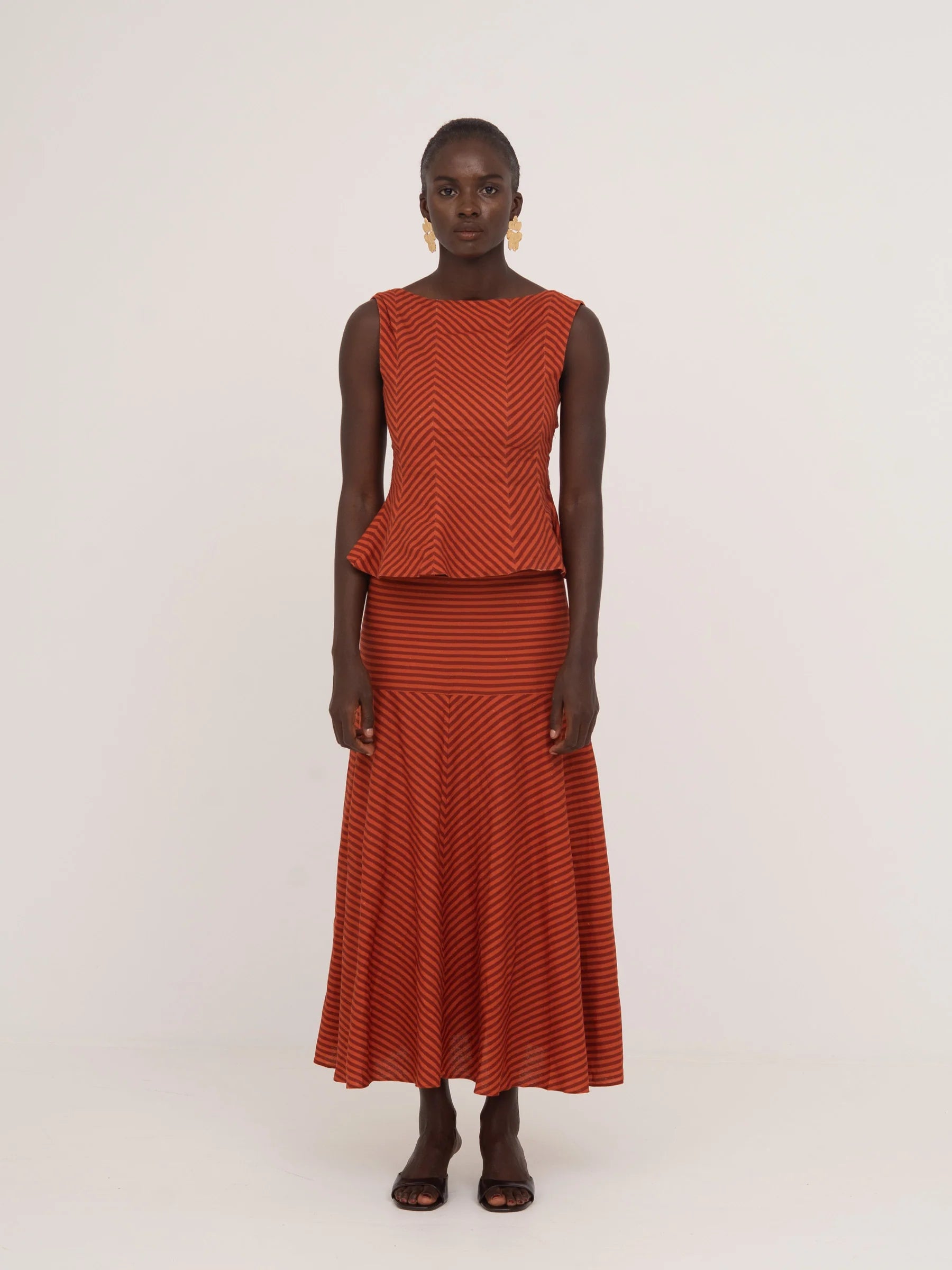 COLOMBINA RED AND ORANGE STRIPED OCCASION SKIRT