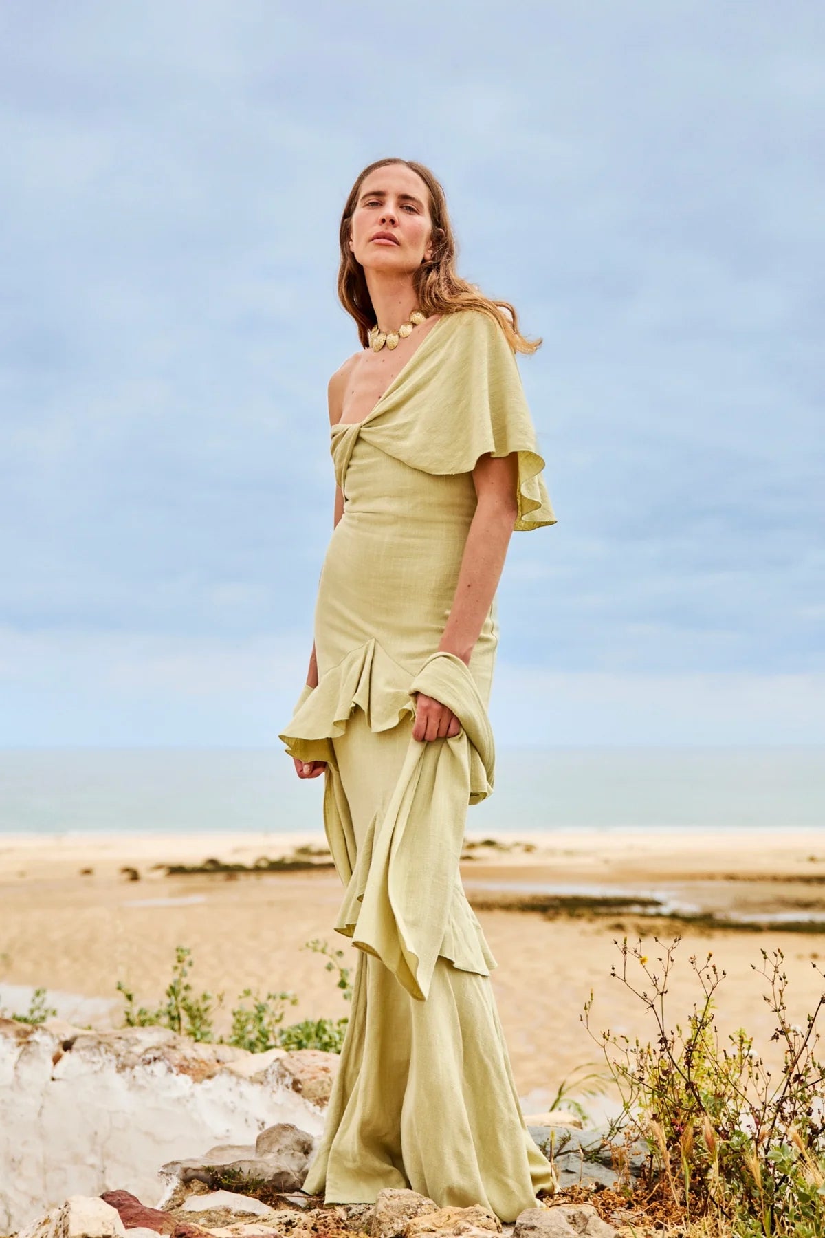 Vestido Makira Con Chal Lime