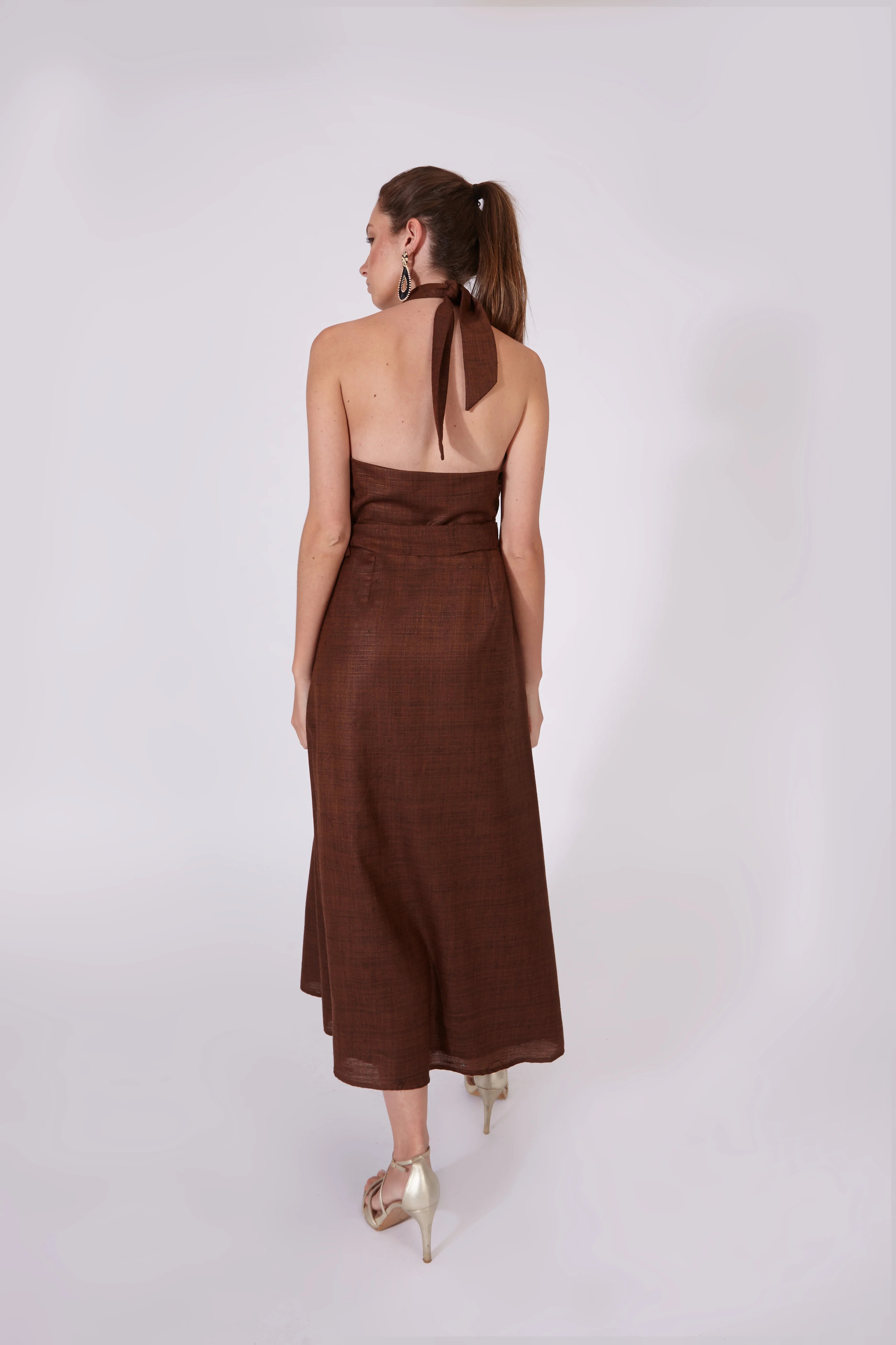 Vestido Khadi Marrón Chocolate 100% Algodón