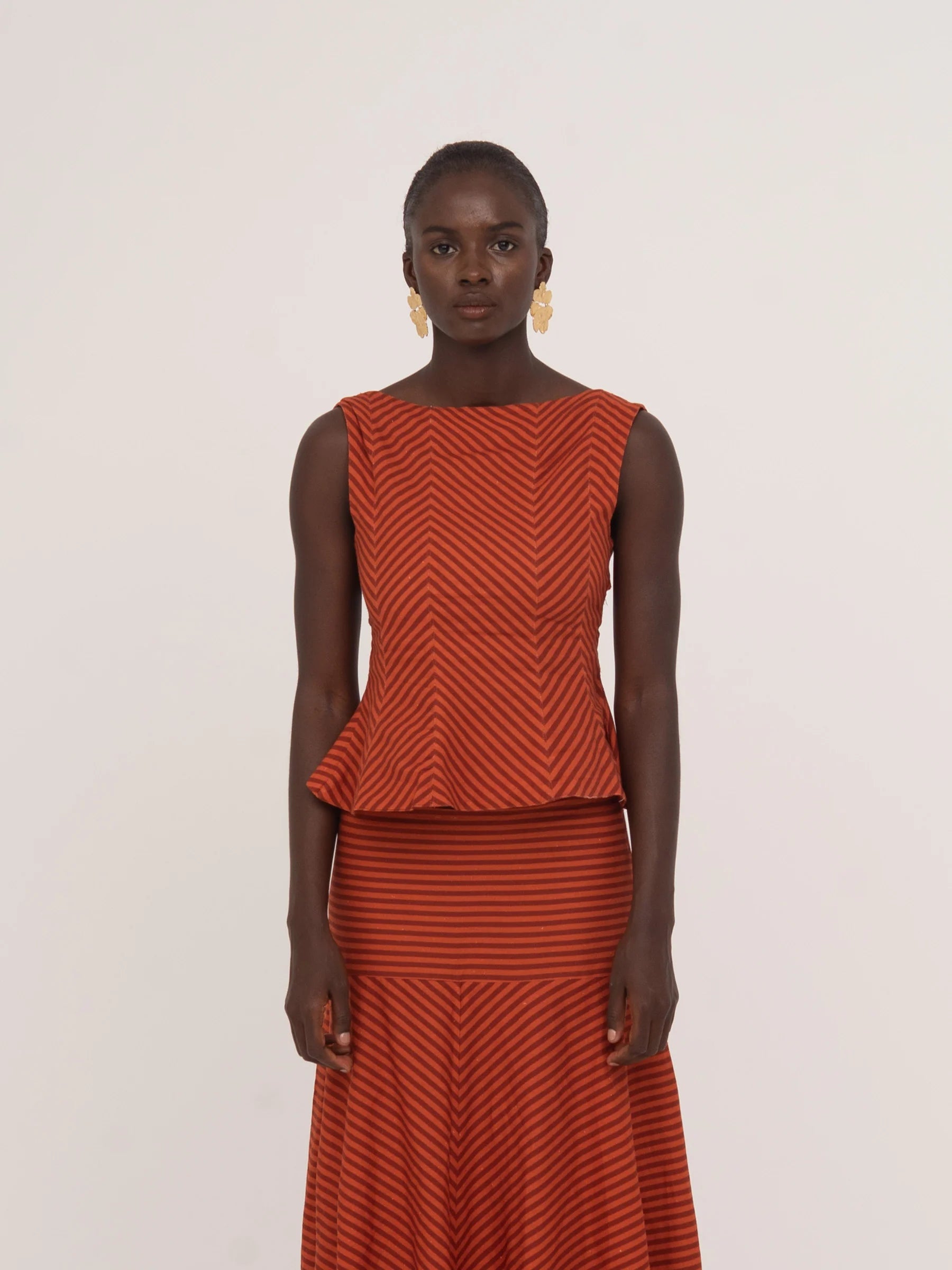 COLOMBINA RED AND ORANGE STRIPED OCCASION TOP