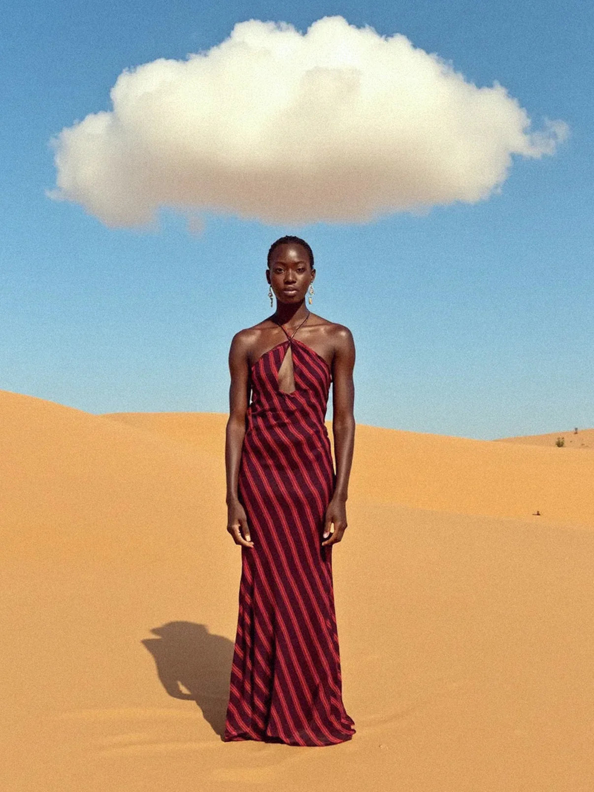 WHISPERED STRIPED BURGUNDY AND RED LONG OCCASION DRESS