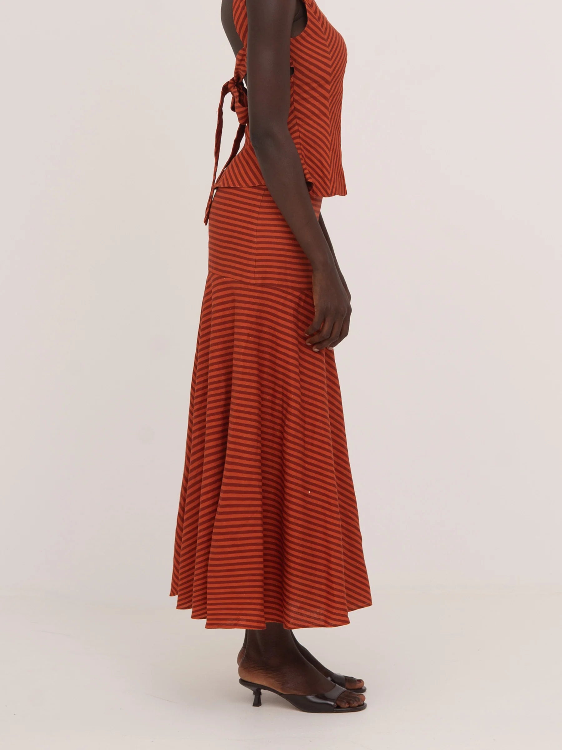 COLOMBINA RED AND ORANGE STRIPED OCCASION SKIRT