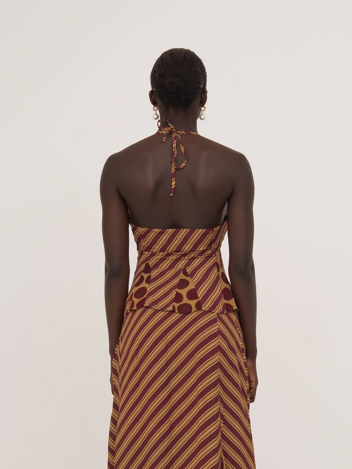 IMMORTAL BURGUNDY AND YELLOW CONTRAST STRIPES AND POLKA DOT OCCASION TOP