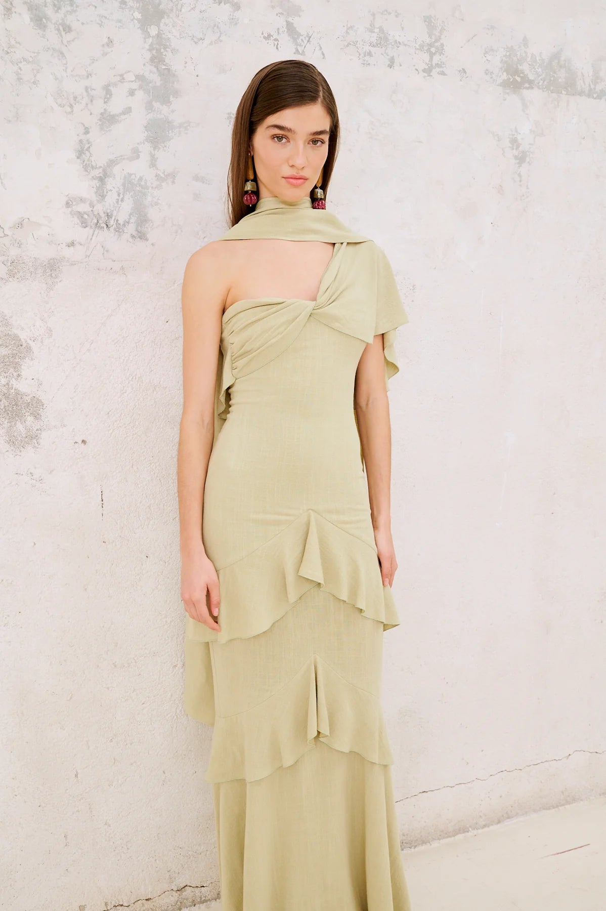 Vestido Makira Con Chal Lime