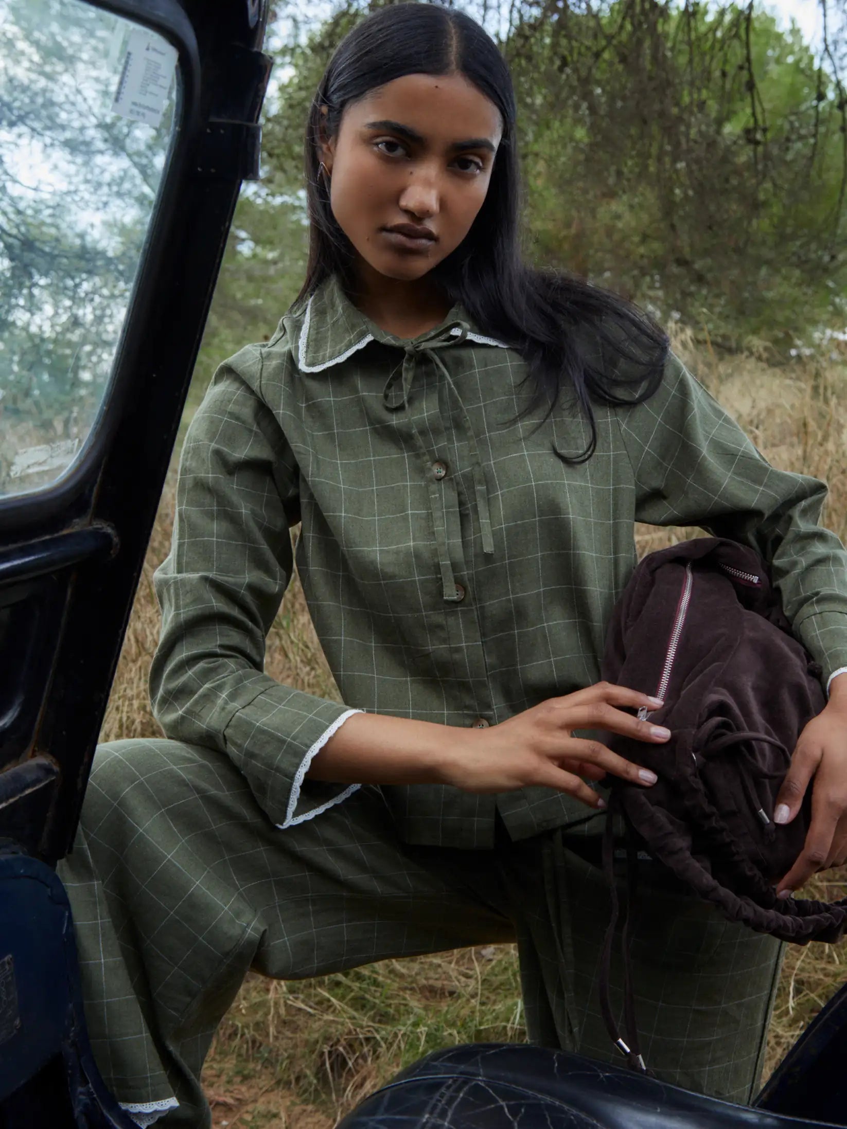 BETTY PLAID GREEN AND WHITE SHIRT